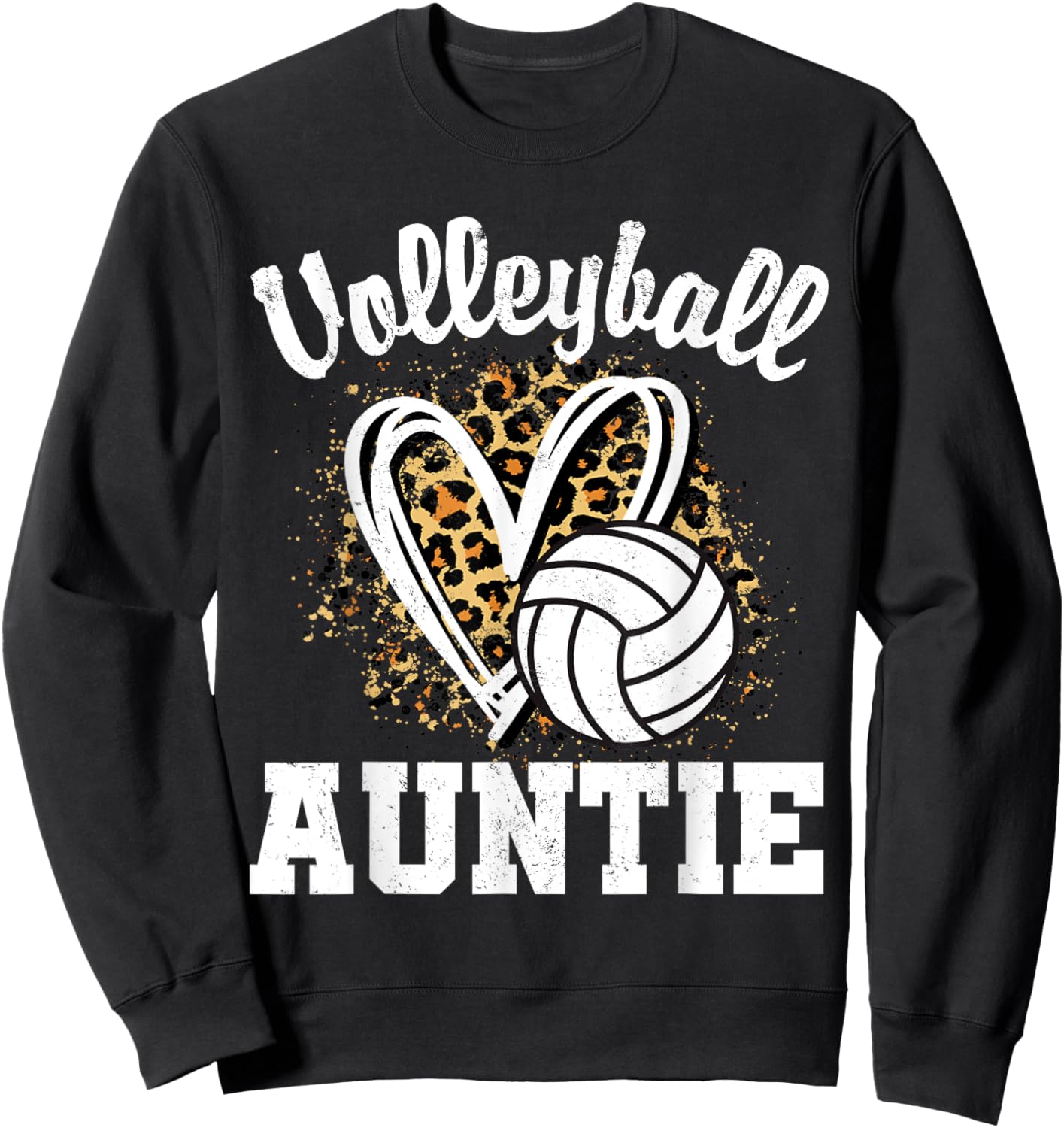 Volleyball Auntie Leopard Heart Matching Family Sweatshirt - Sweatshirt | Black