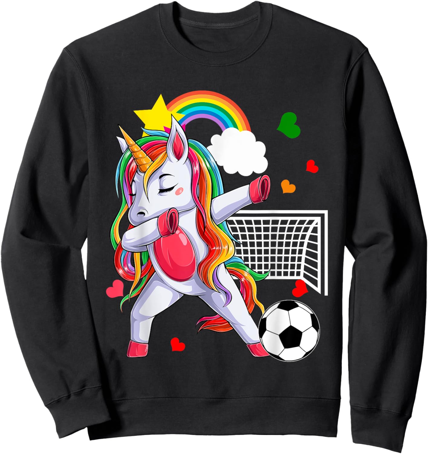 Dabbing Unicorn Playing Soccer Funny Player Coach Rainbow Sweatshirt - Sweatshirt | Black