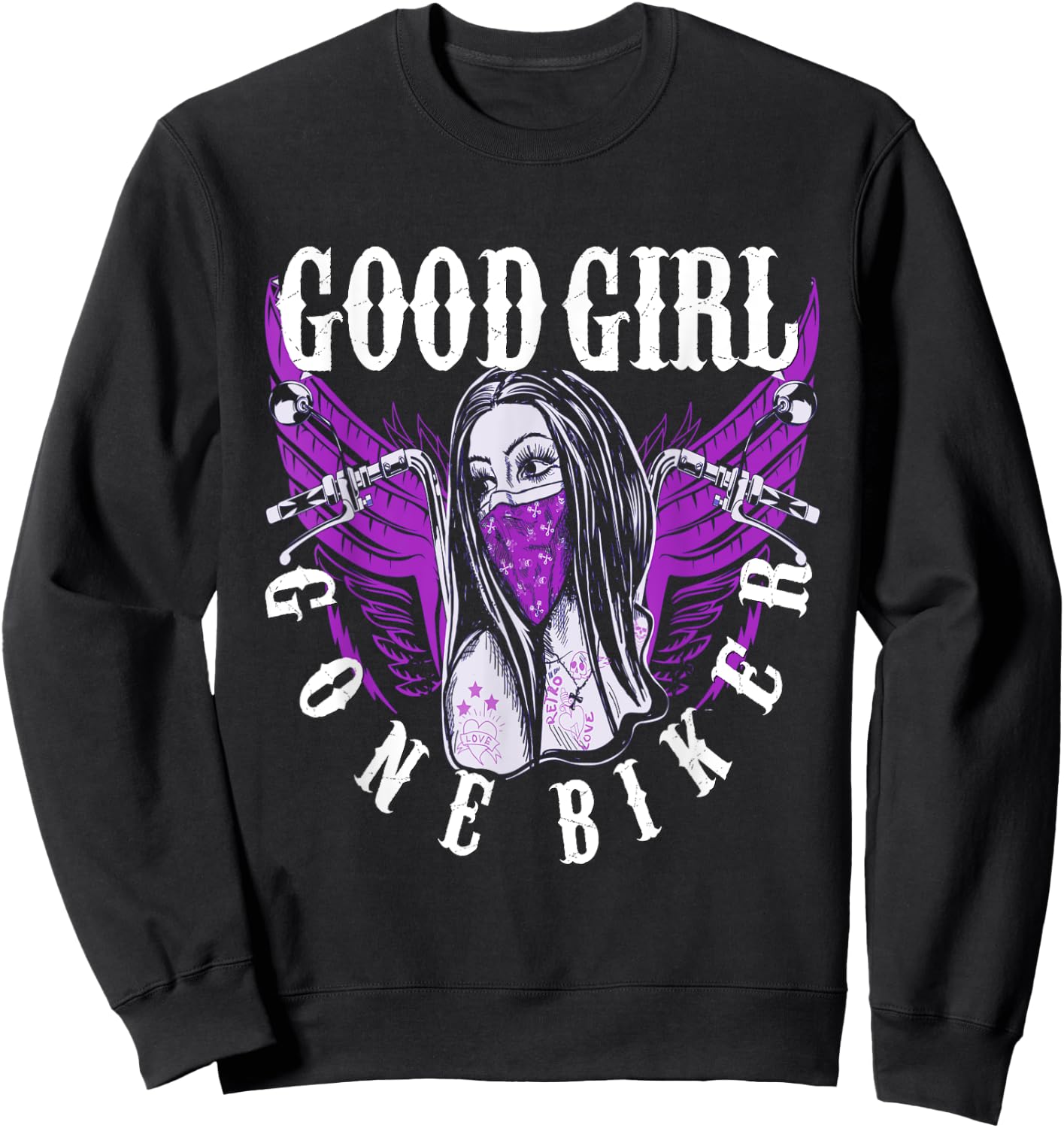 Cyclist Baby Lady Motorcycle Sexy Good Girl Purple Wings Sweatshirt - Sweatshirt | Black