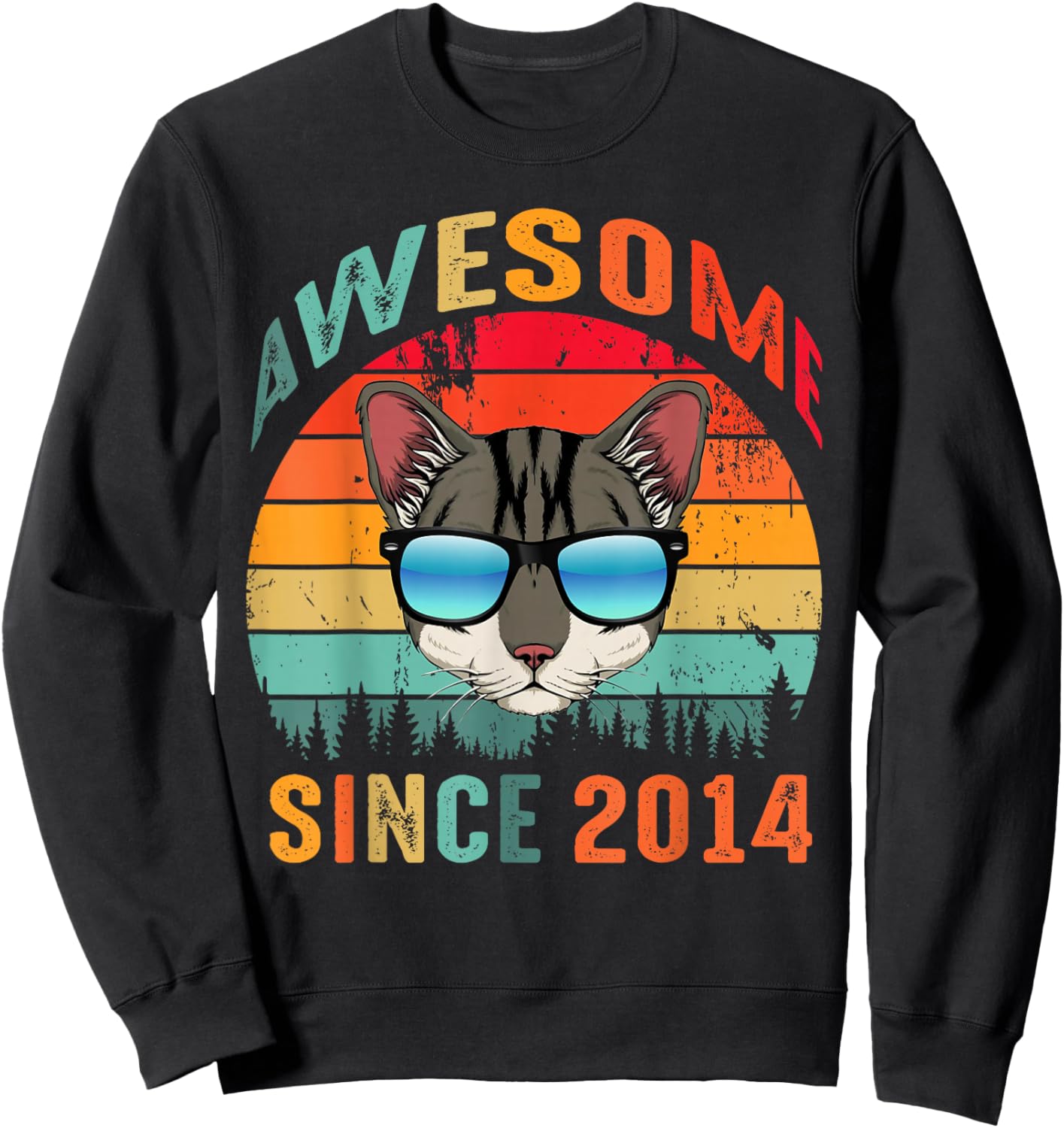 Awesome Since 2014 11th Birthday 11 Yrs Old Cat Lovers Sweatshirt - Sweatshirt | Black