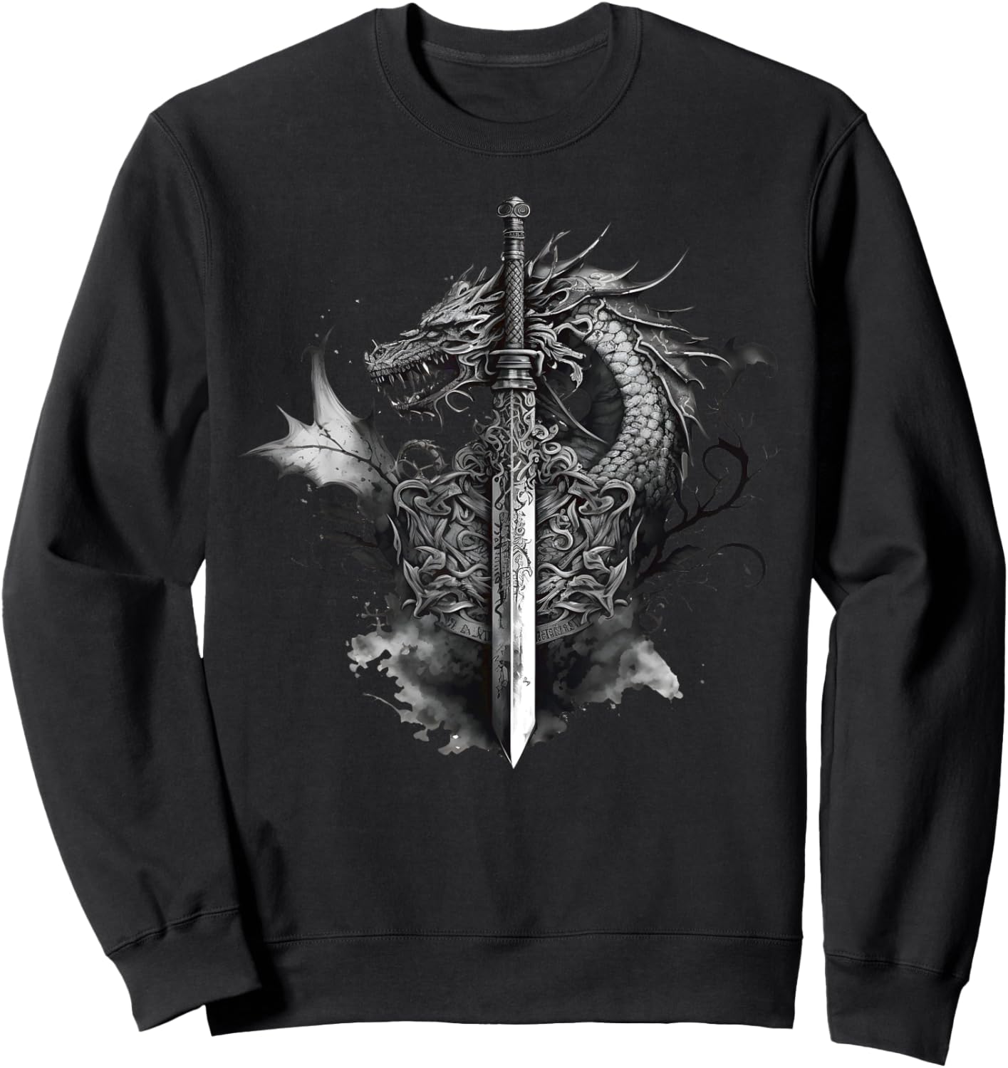 Dragon Sword Roses Tattoo Art Style Medieval Dark Fantasy Sweatshirt - Sweatshirt | Black