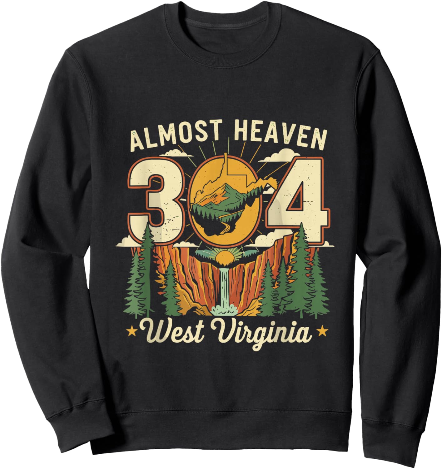 Almost Heaven 304 West Virginia Map Pride Gift Sweatshirt - Sweatshirt | Black