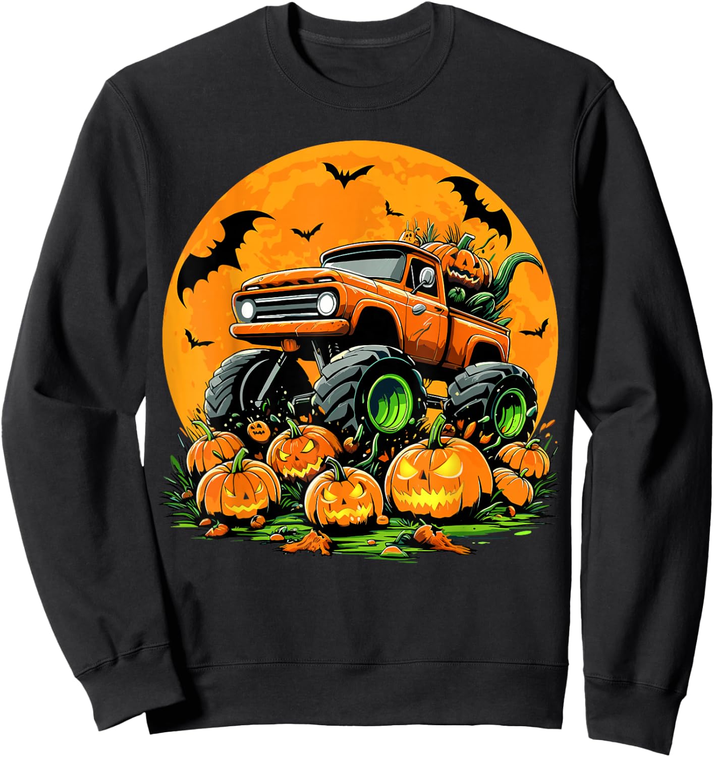 Kids Monster Truck Halloween Pumpkin Smasher Halloween Truck Sweatshirt - Sweatshirt | Black