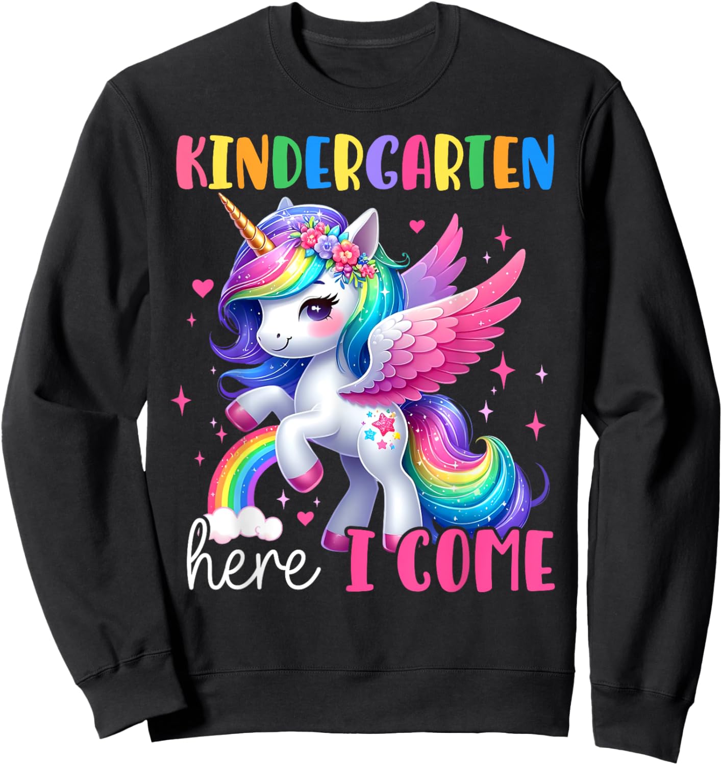 Kindergarten Here I Come Unicorn Girls Kids Back To School Sweatshirt - Sweatshirt | Black