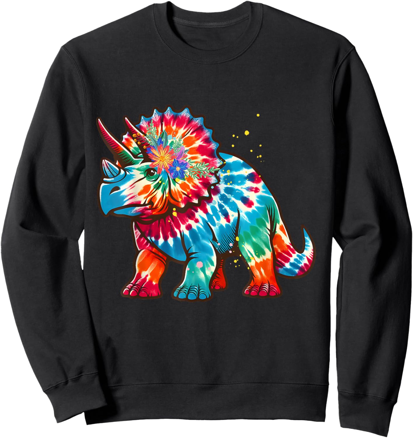 Tie Dye Color Triceratops Tie Dyed Dinosaur Prehistoric Dino Sweatshirt - Sweatshirt | Black