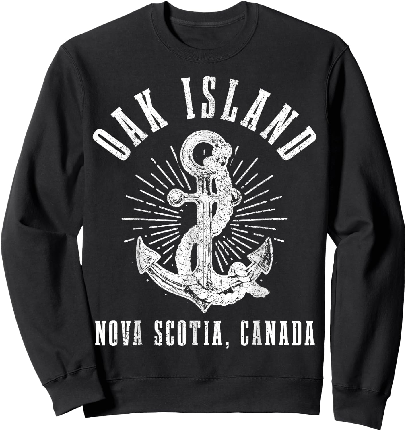 Oak Island Nova Scotia Canada Vintage Nautical Anchor Sweatshirt - Sweatshirt | Black