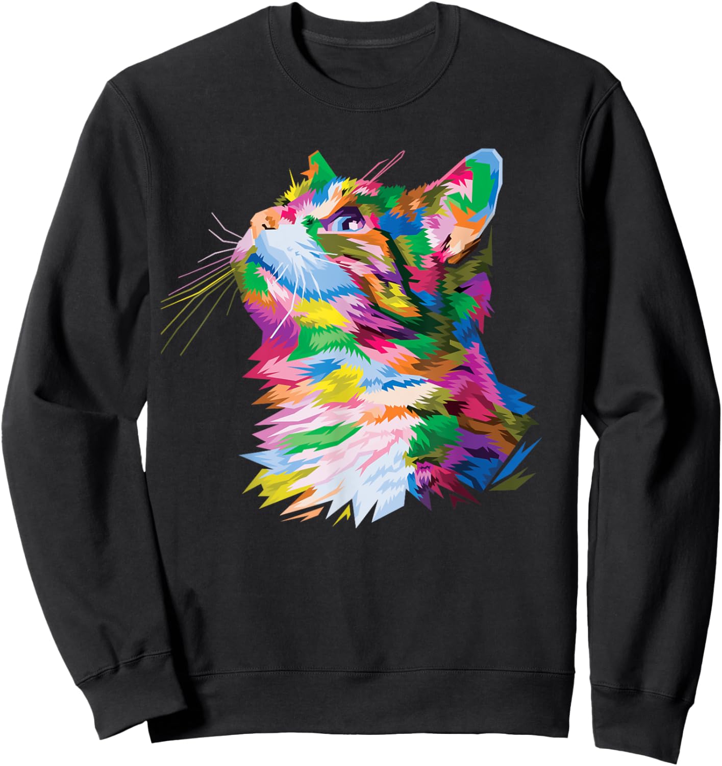 Cute Colorful Cat head for Kitten Lover art Kitty cats Sweatshirt - Sweatshirt | Black