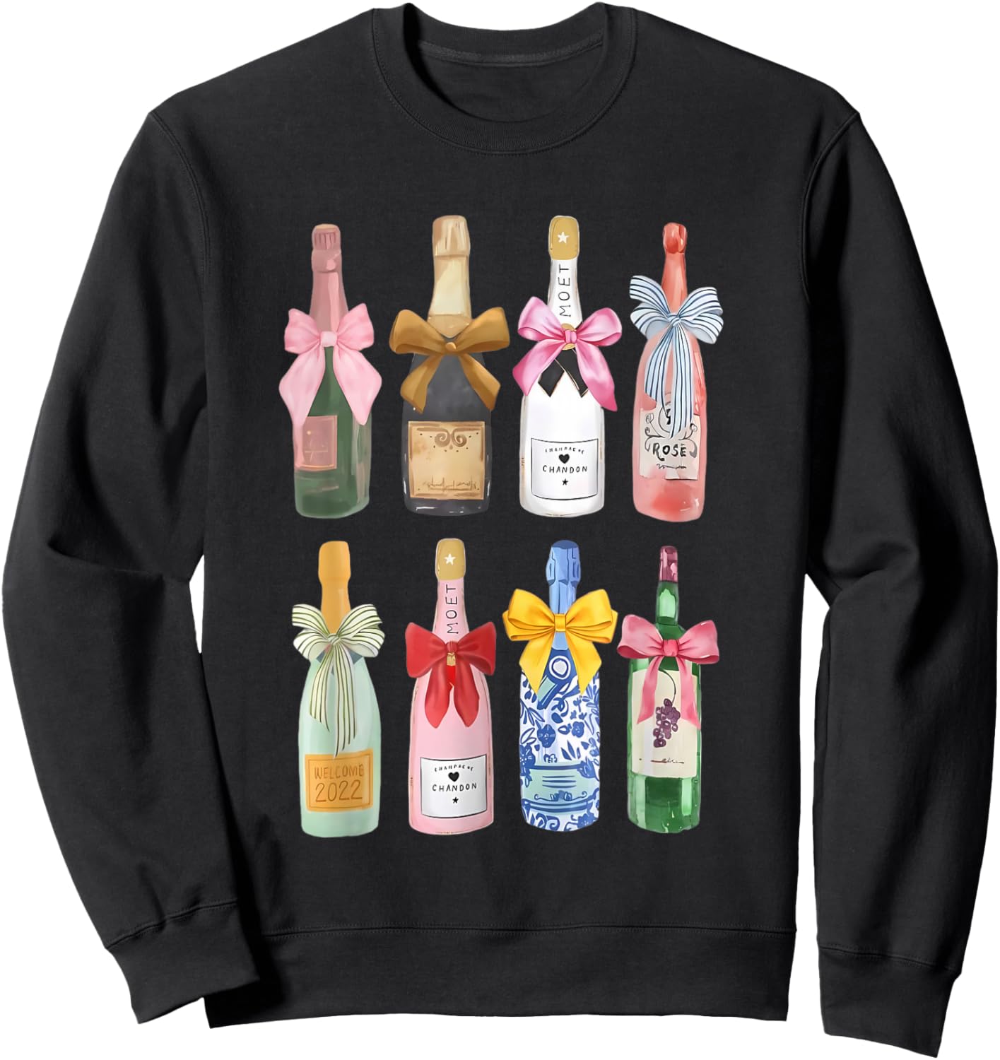 Christmas Champagne Cool Glass Coquette Bottle Sweatshirt - Sweatshirt | Black