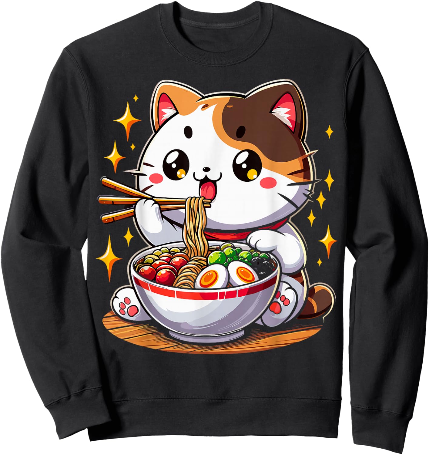 Cat Ramen Noodles Anime Kawaii Japanese Cat Sweatshirt - Sweatshirt | Black