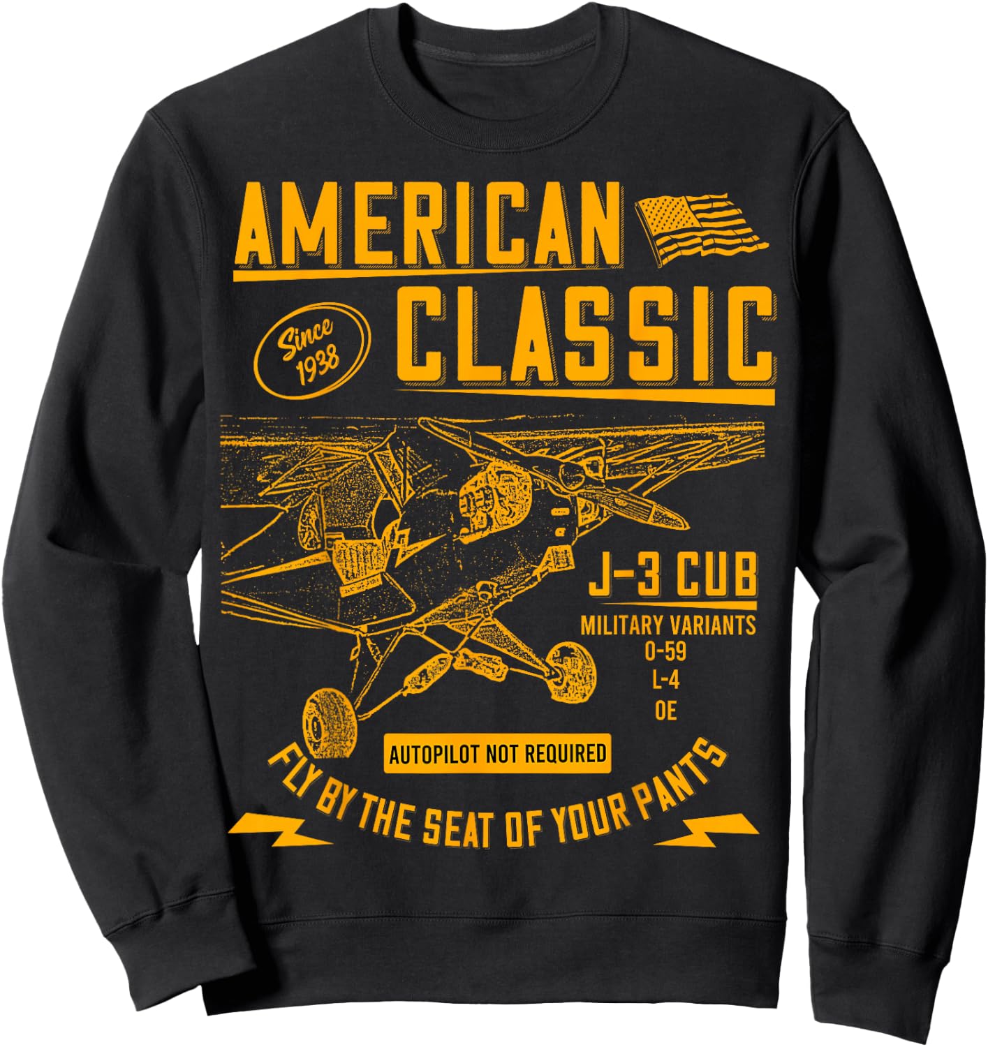 Piper Cub Airplane An American Classic Sweatshirt - Sweatshirt | Black