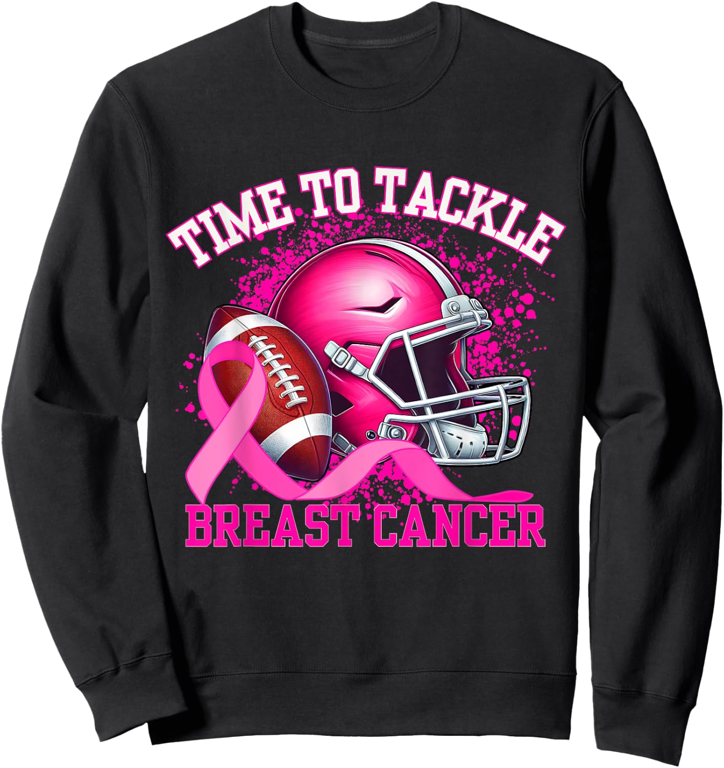 Time To Tackle Breast Cancer Pink Ribbon Football Women Girl Sweatshirt - Sweatshirt | Black