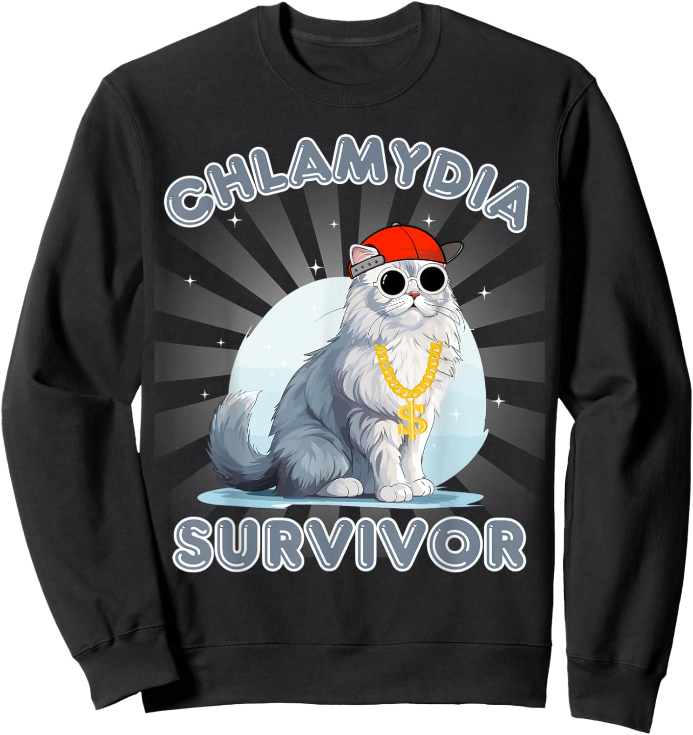 Men and Women Humor Cat Meme Chlamydia Survivor Funny Adult Sweatshirt - Sweatshirt | Black