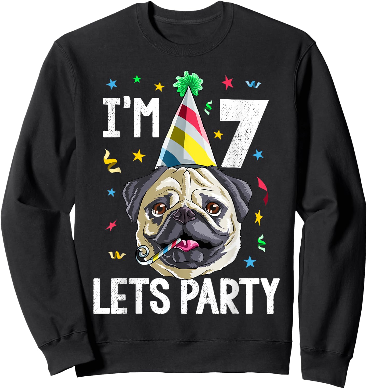Pug Birthday 7th T Shirt Dog Kids Boys Girls Gift Party Sweatshirt - Sweatshirt | Black