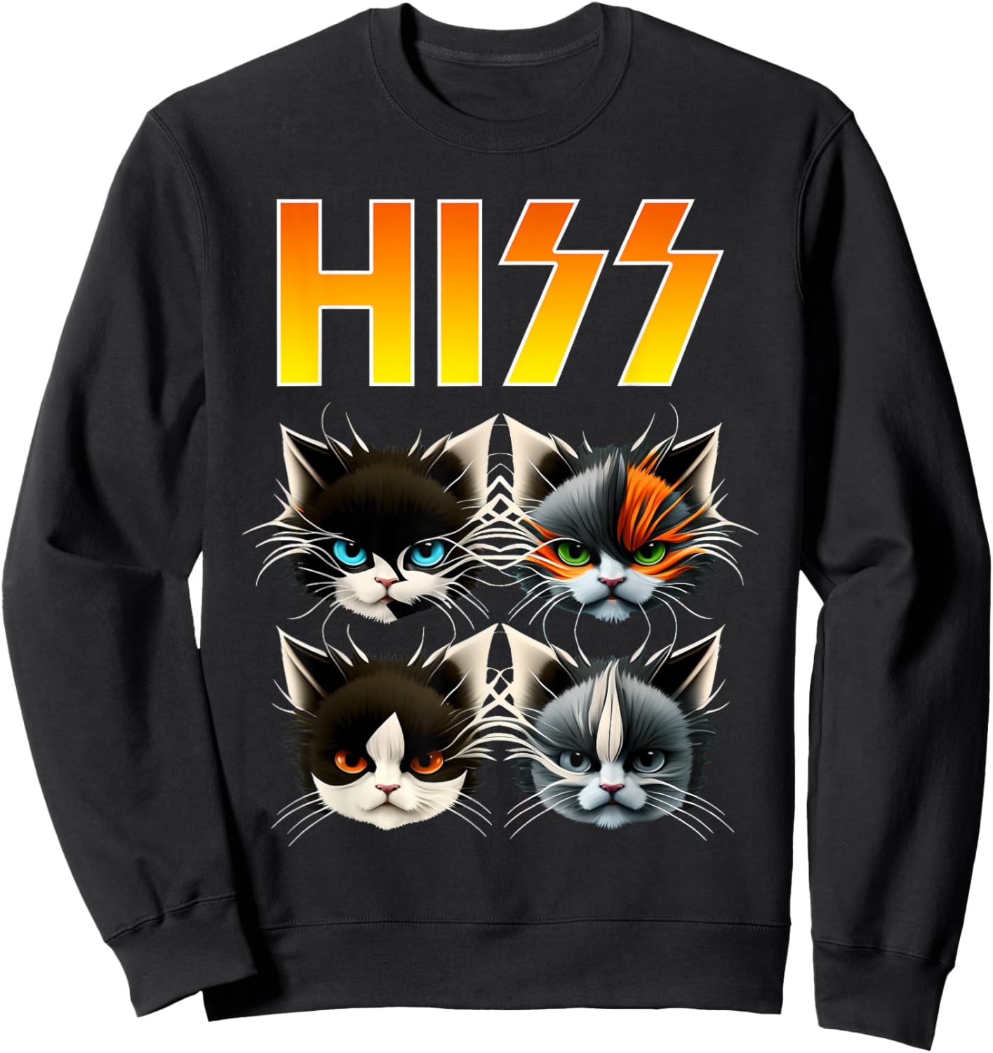 Hiss Funny Cats Rockin Outfit Apparel Design Rock Music Cat Sweatshirt - Sweatshirt | Black