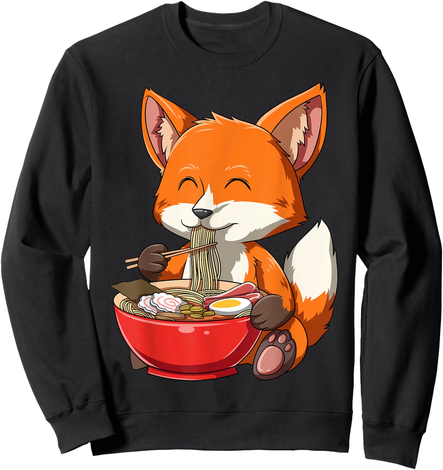 Fox Eating Ramen Ramen Noodle Lovers Fox Themed Gift Sweatshirt - Sweatshirt | Black