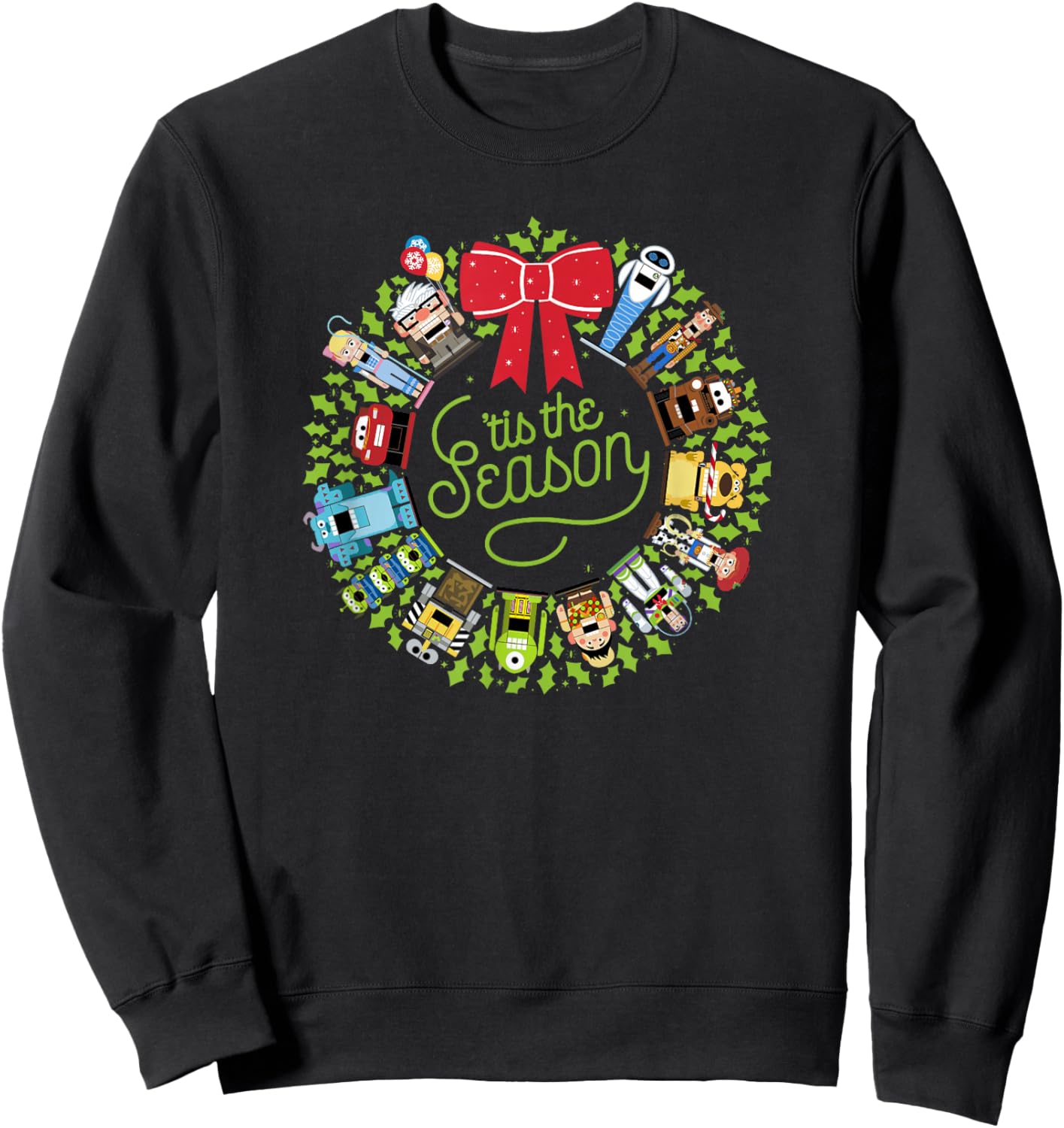 Disney Pixar Christmas Group Tis The Season Wreath Sweatshirt - Sweatshirt | Black