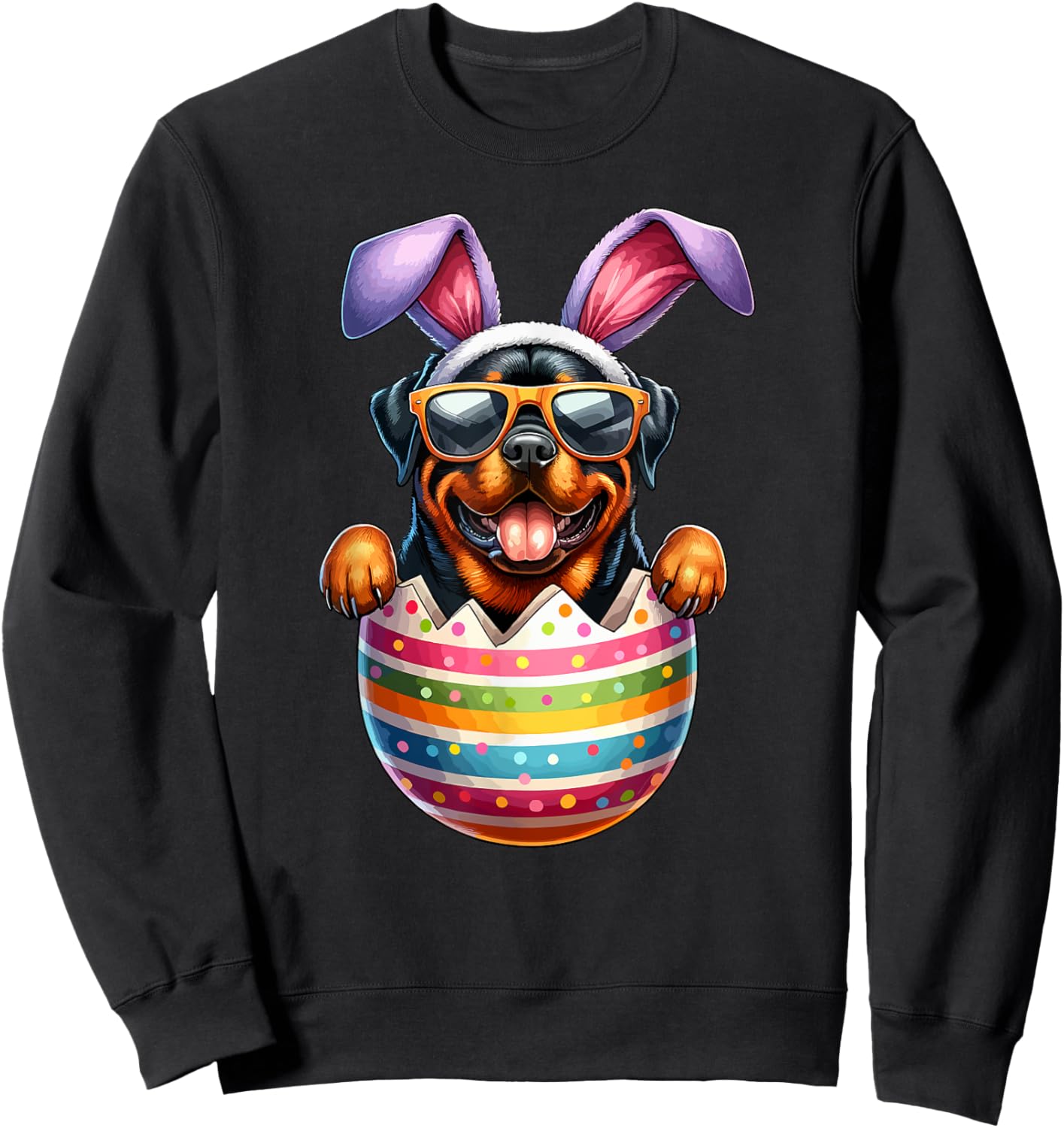 Cute Rottweiler Egg Happy Easter Day Dog Dad Dog Mom Sweatshirt - Sweatshirt | Black