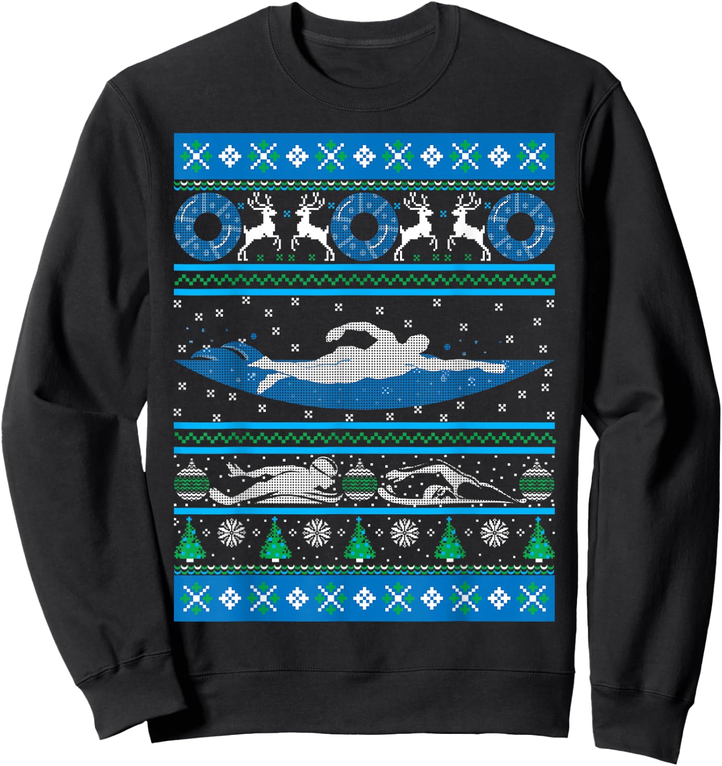 Swimmer Ugly Christmas Swimming Swim Team Holiday Xmas Gift Sweatshirt - Sweatshirt | Black