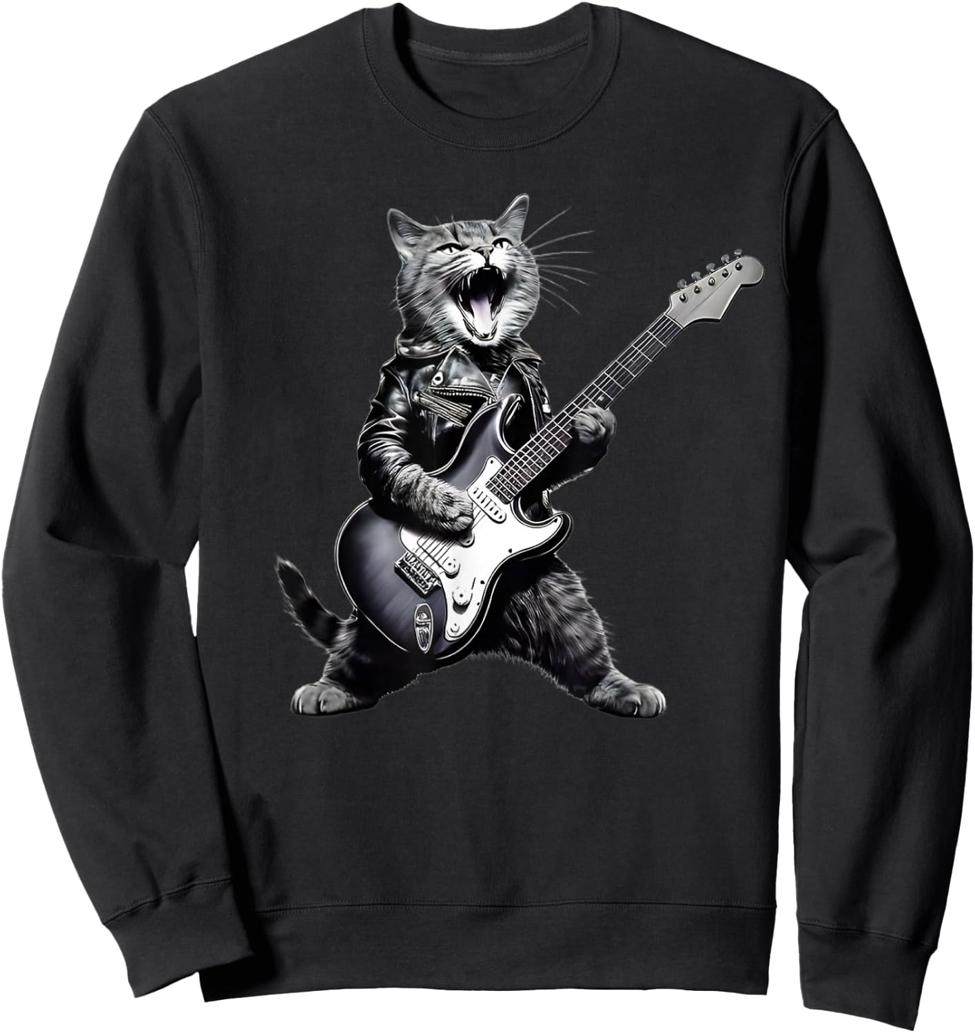 Rock Cat Playing Guitar - Funny Guitar Cat Men Women Girls Kids Sweatshirt - Sweatshirt | Black