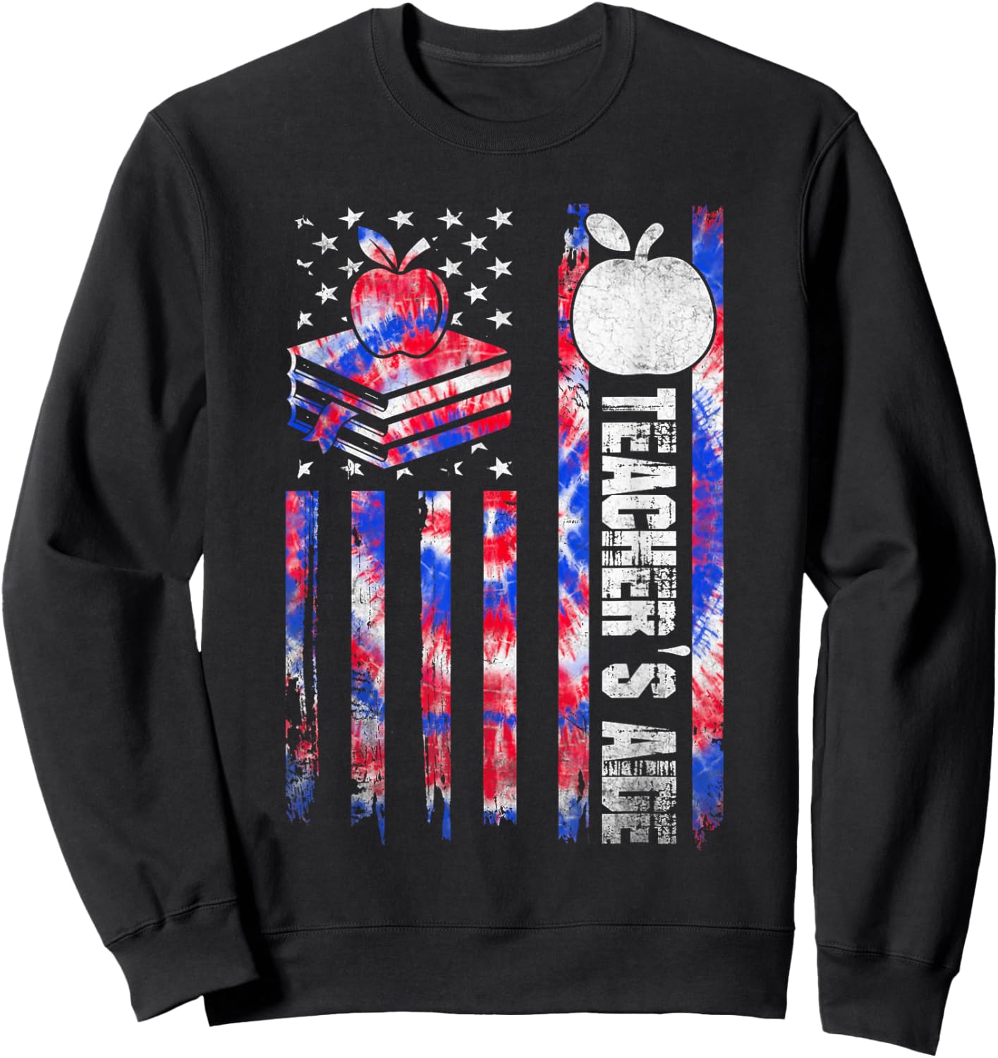 Red White Blue Tie Dye USA Flag Teacher's Aide 4th of July Sweatshirt - Sweatshirt | Black