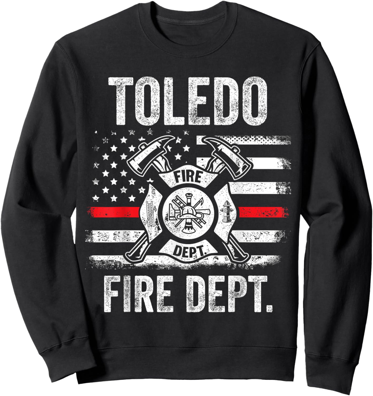 Toledo Ohio Fire Department Thin Red Line Fireman Sweatshirt - Sweatshirt | Black
