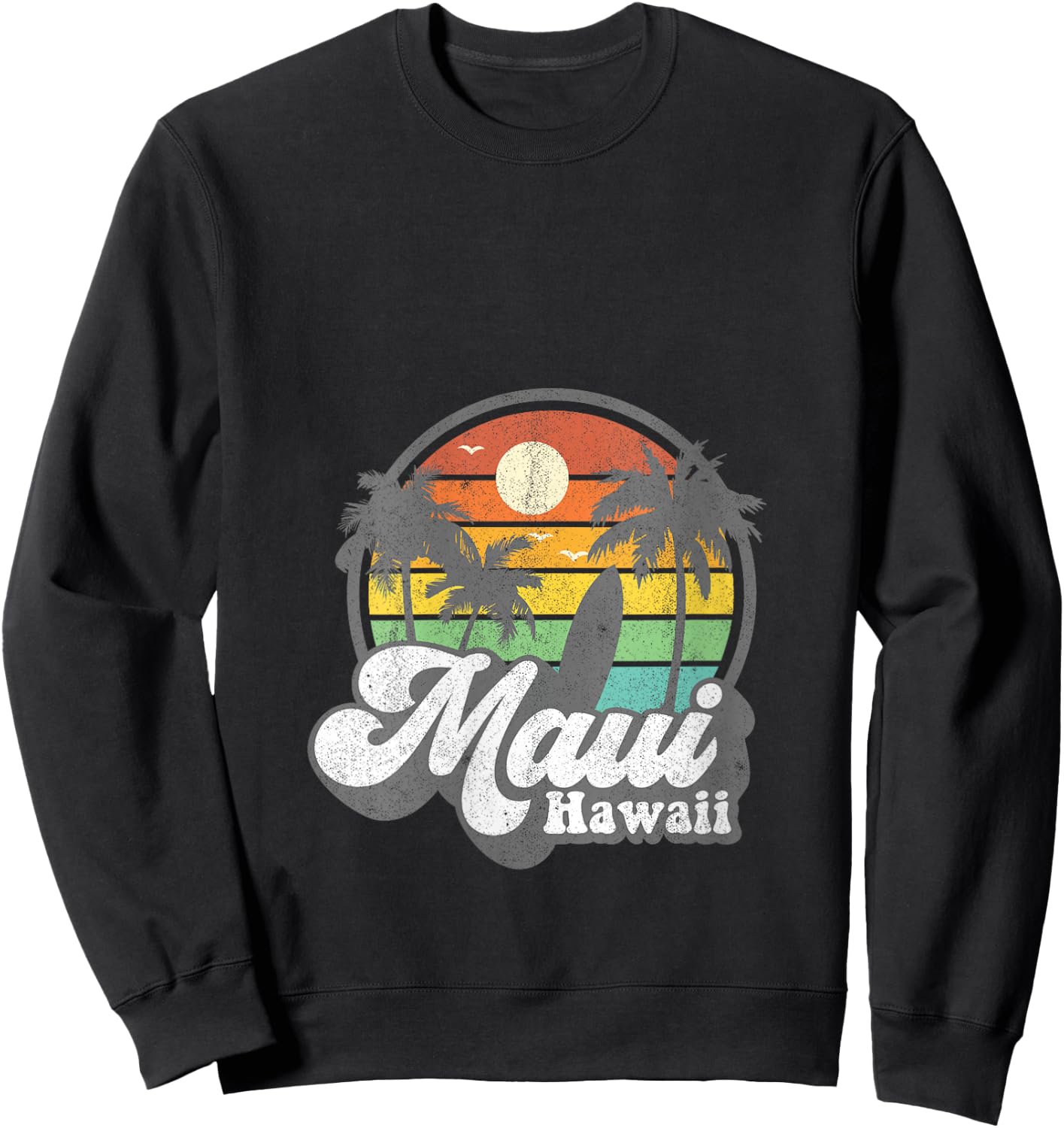 Vintage Maui Hawaii Hawaiian Beach Surfing 70's Surf Gift V-Neck Sweatshirt - Sweatshirt | Black