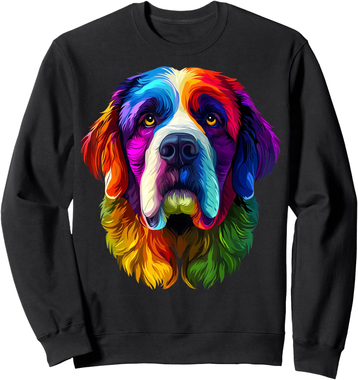 Colorful Saint Bernard Face Cute Dog Lover Men Women Black Sweatshirt - Sweatshirt | Black