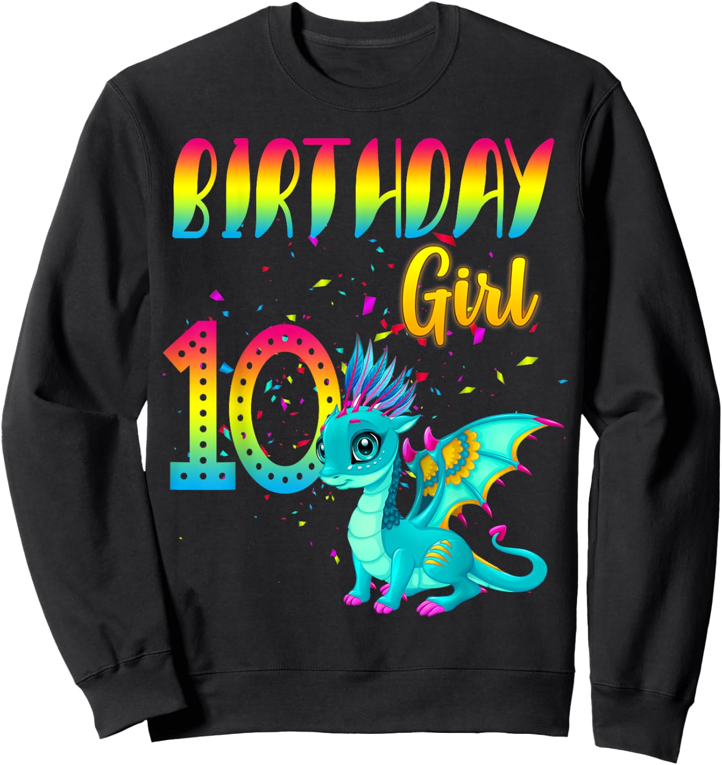 Birthday Girl Dragon 10 Theme Party Outfit Sweatshirt - Sweatshirt | Black