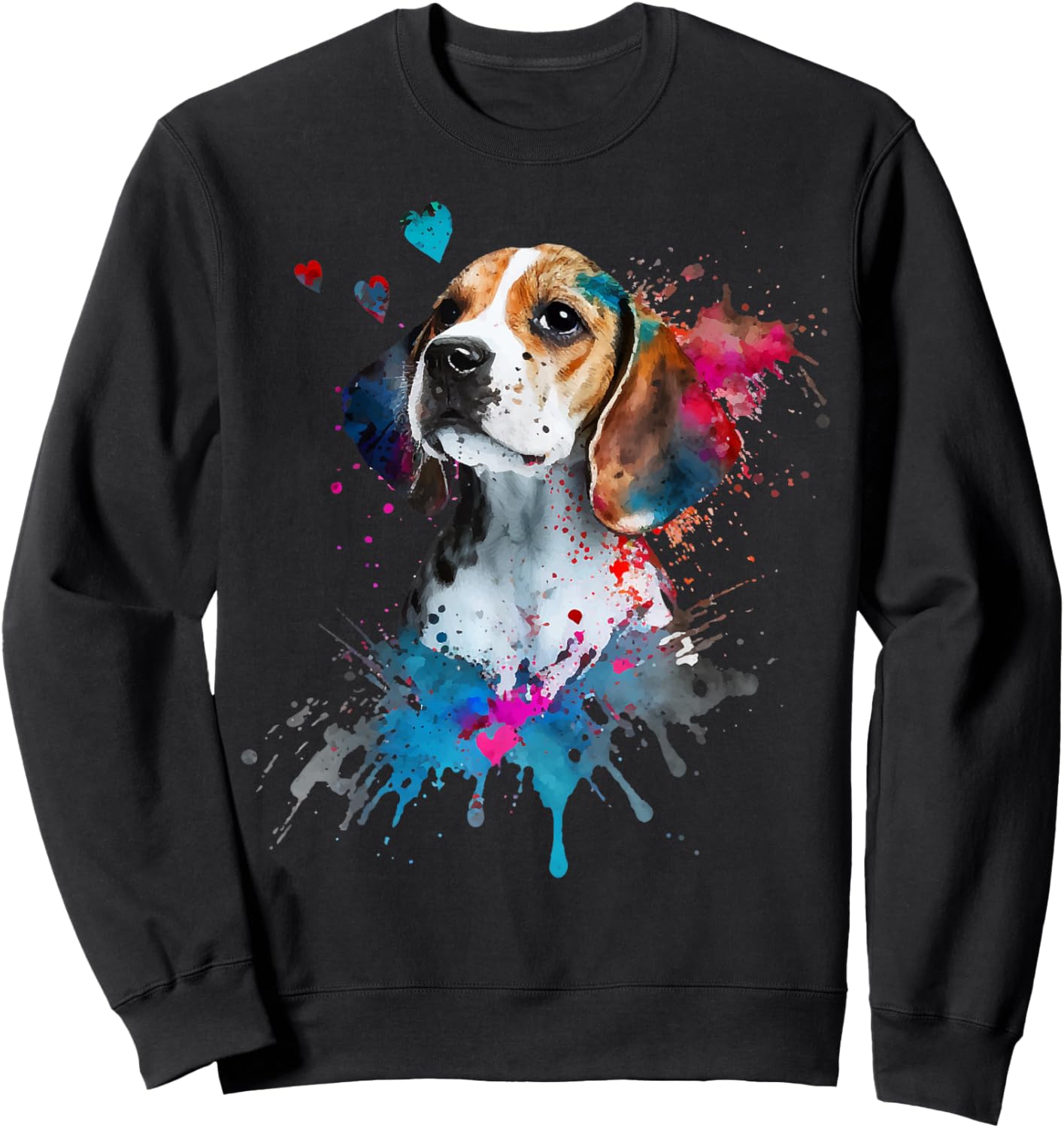Cute Beagle Puppy Lover Dog Mom Watercolor Dog Portrait Sweatshirt - Sweatshirt | Black