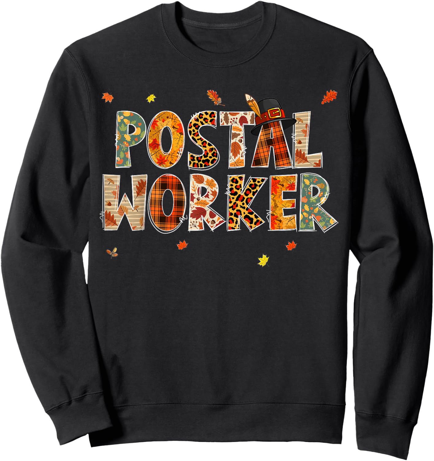 Funny Postal Worker Pumpkin Autumn Tree Fall Leaves Sweatshirt - Sweatshirt | Black