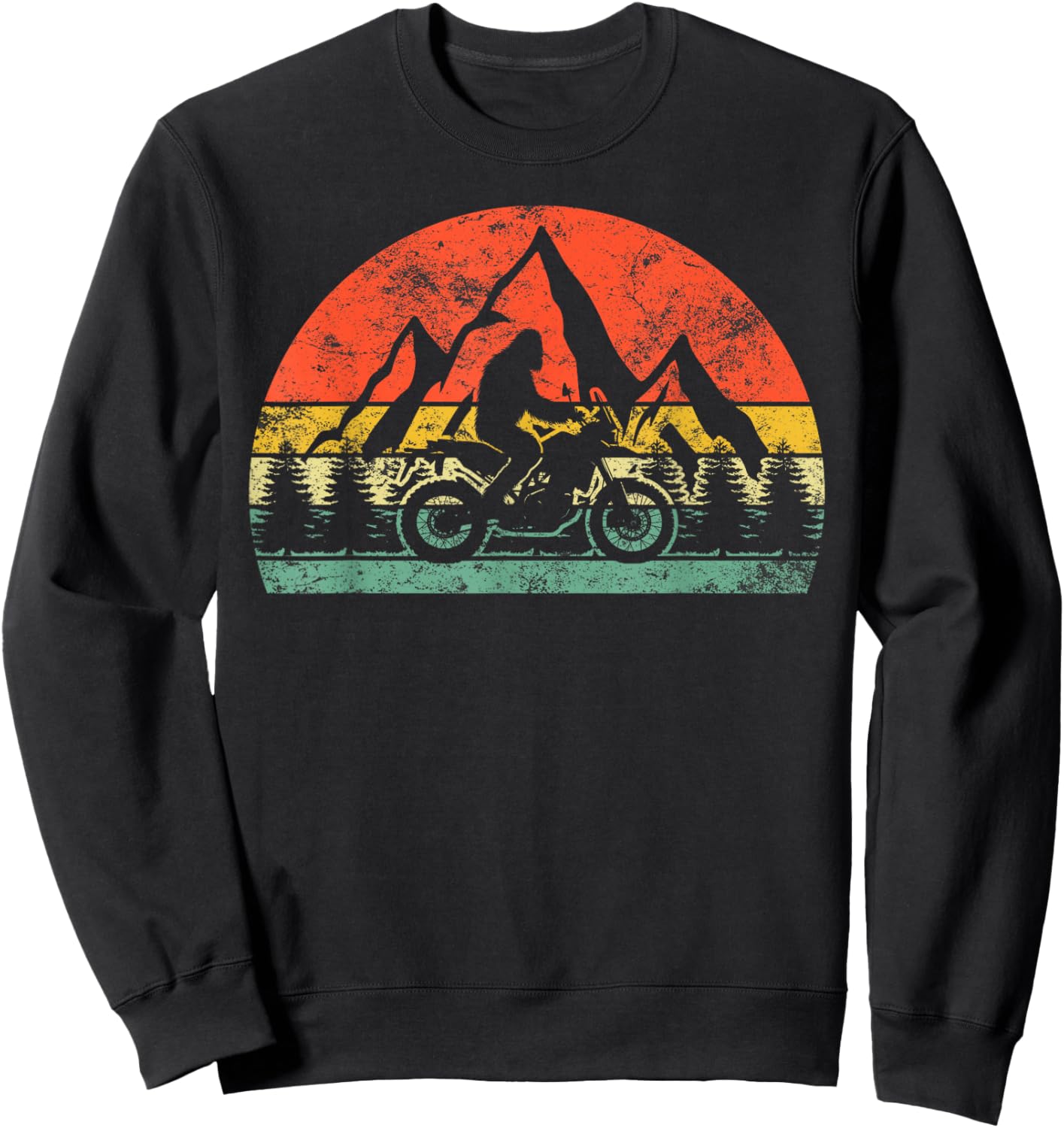Bigfoot Riding Dirt Bike Motorcycle Mountain Retro Vintage Sweatshirt - Sweatshirt | Black