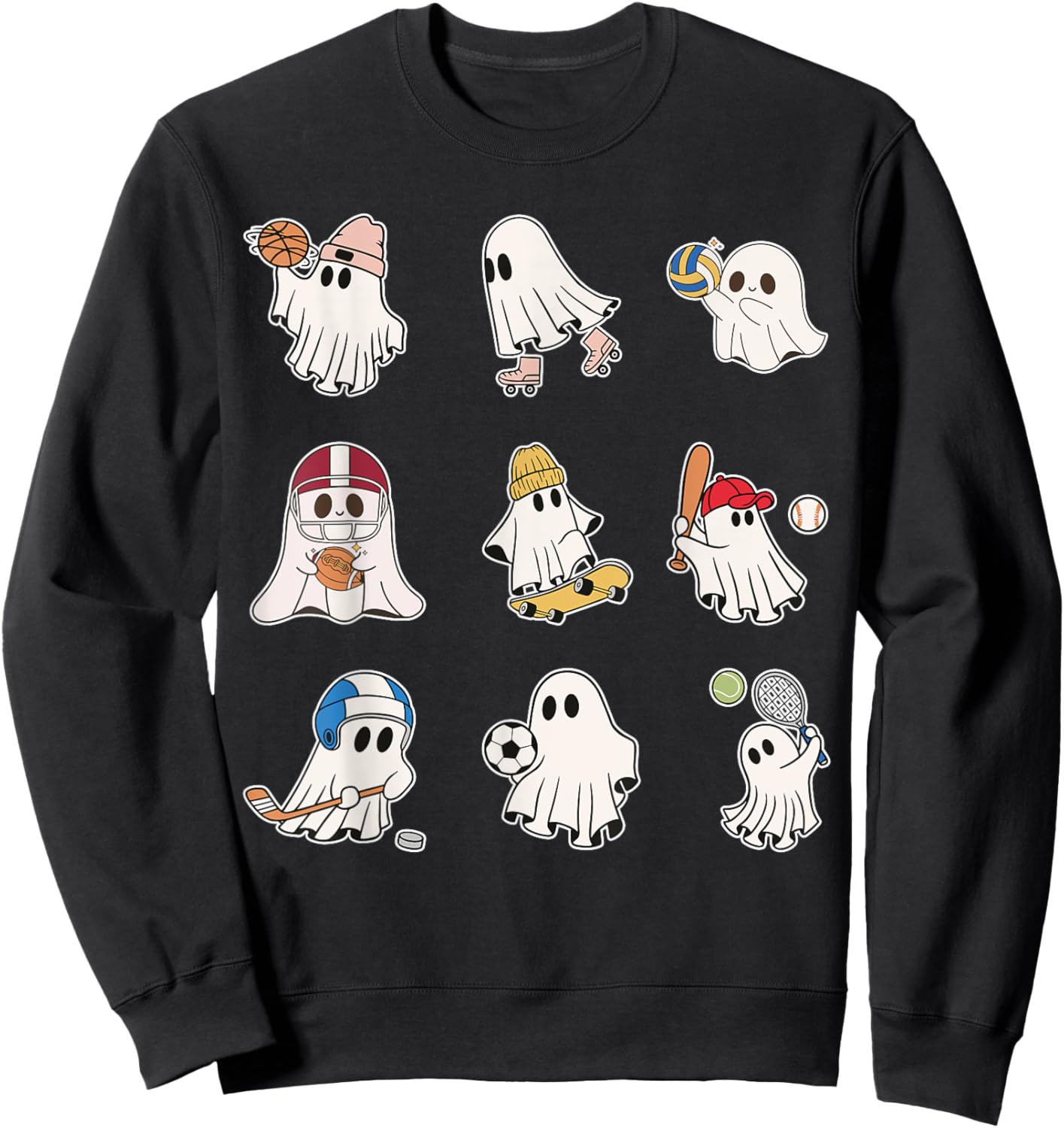 Sports Ghost Halloween Ghost Basketball Baseball Volleyball Sweatshirt - Sweatshirt | Black