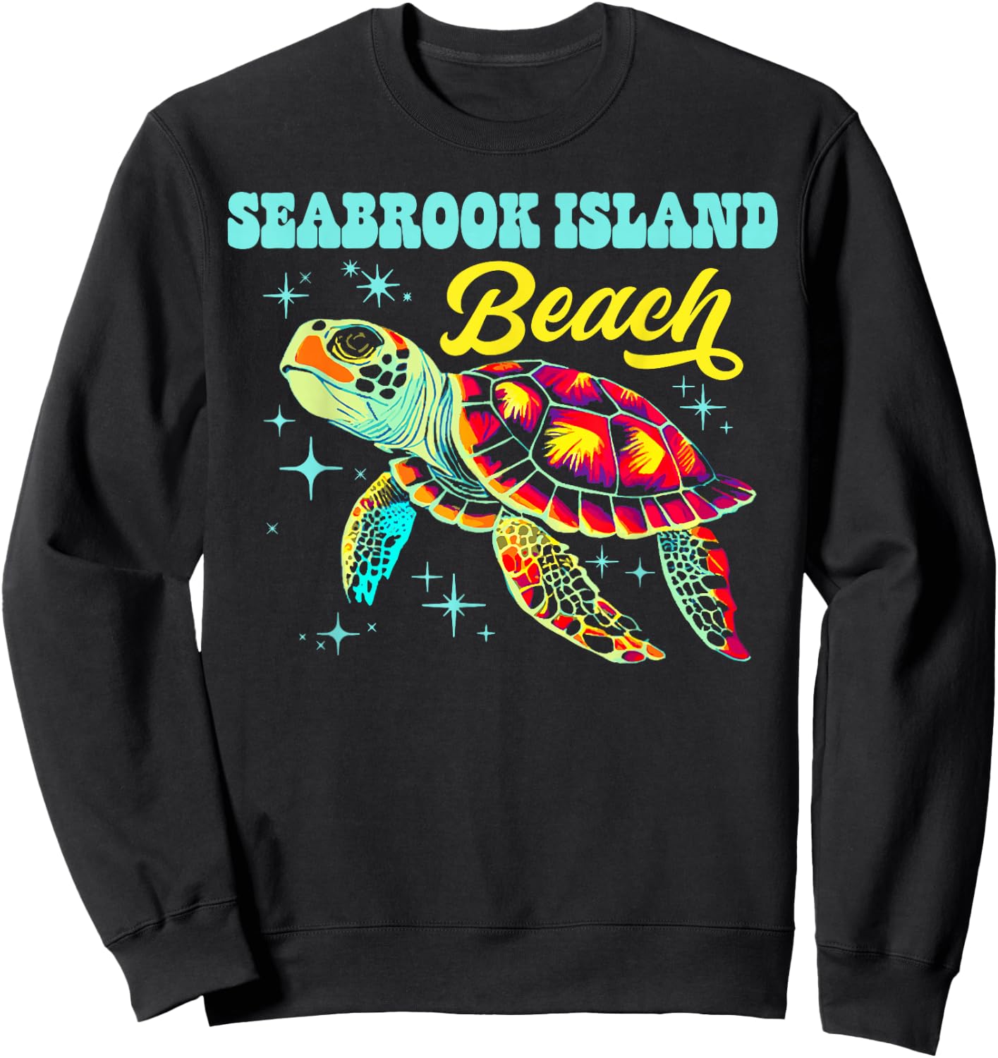 Seabrook Island Beach SC Artistic Sea Turtle Retro Sweatshirt - Sweatshirt | Black
