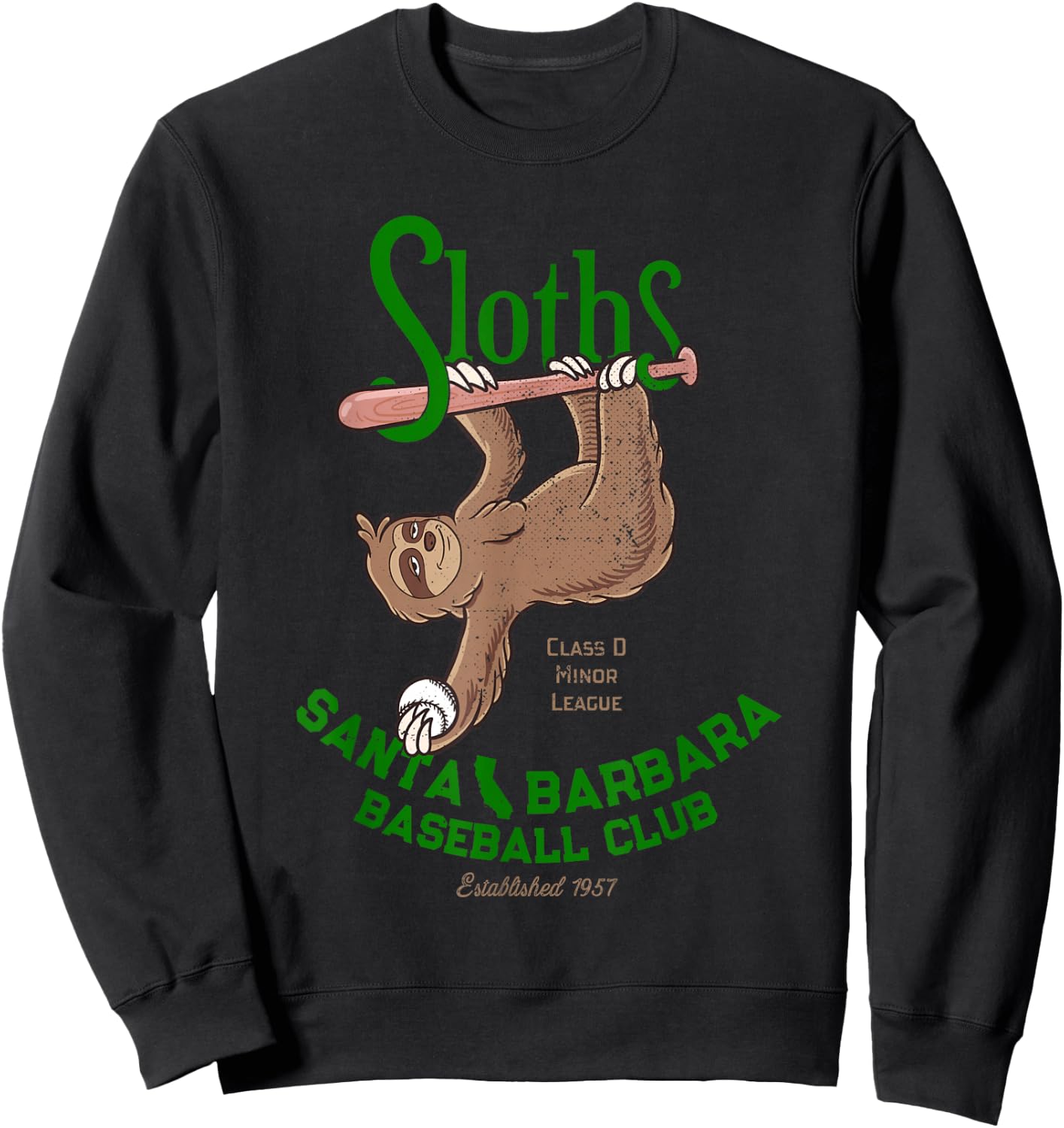 Santa Barbara Sloths Minor League Retro Baseball Team Sweatshirt - Sweatshirt | Black
