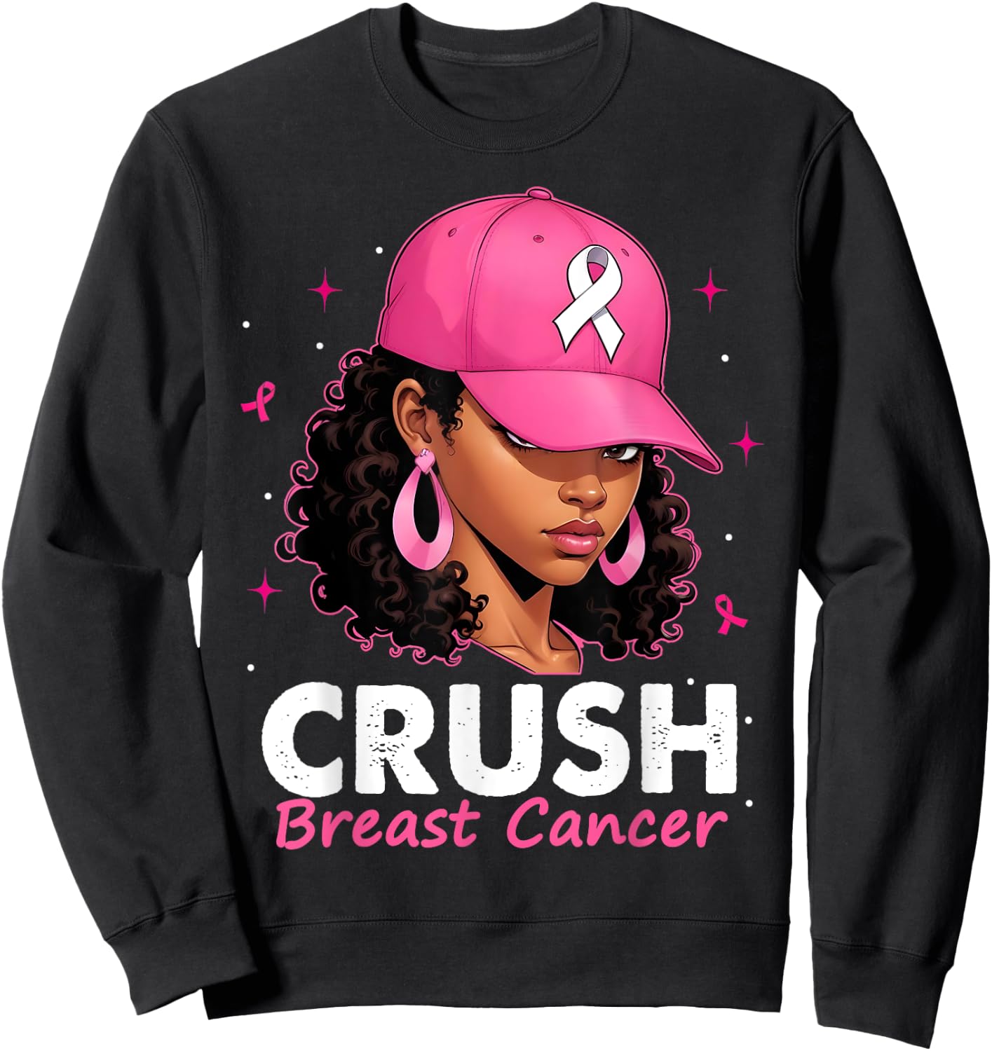 Crush Breast Cancer Awareness Black Women Pink Queen Warrior Sweatshirt - Sweatshirt | Black