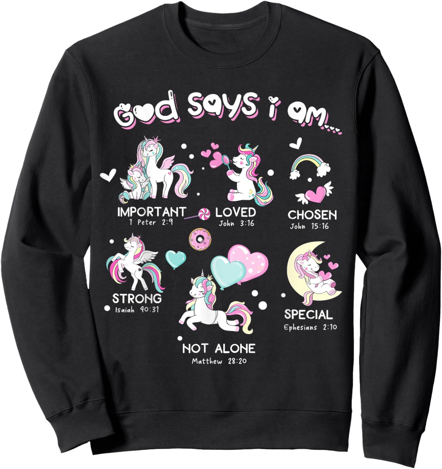 God Says I'm Cute Funny Unicorn Christian Girl Bible Lover Sweatshirt - Sweatshirt | Black