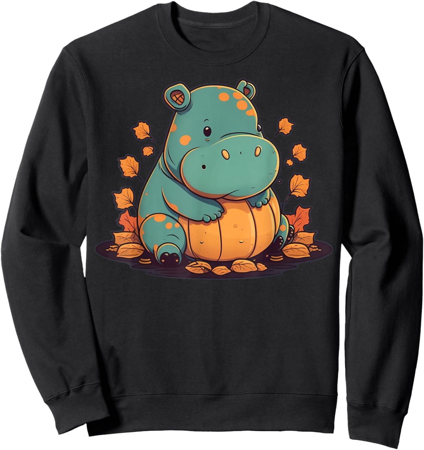 Pumpkin Hippopotamus costume on Hippo Halloween Sweatshirt - Sweatshirt | Black