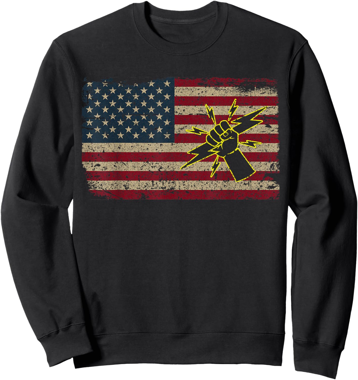 Electrician America Flag Patriotic Electricity Gift Sweatshirt - Sweatshirt | Black