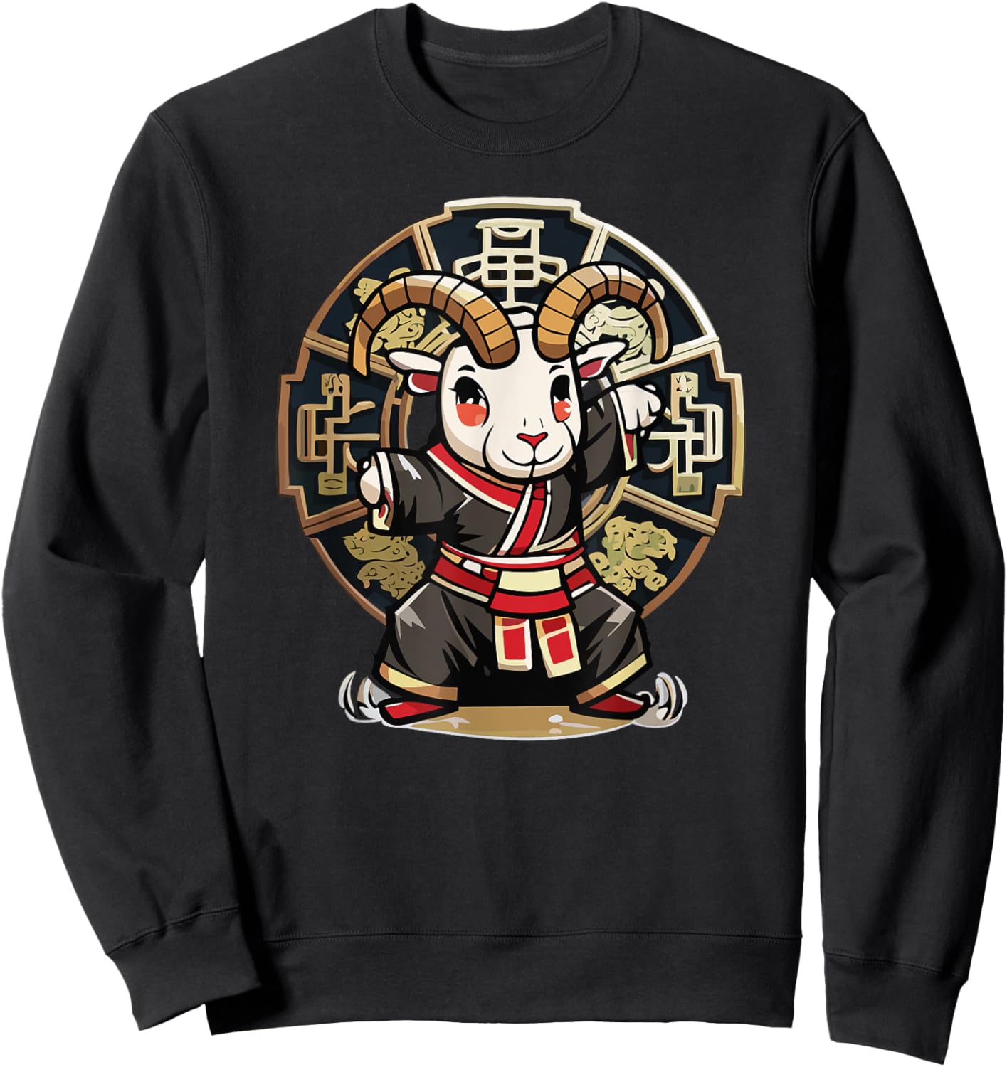 Monkey Style Studios Cute Kawaii Asian Chinese Goat Ram Zodiac Lunar New Year , Small, Black Sweatshirt - Sweatshirt | Black