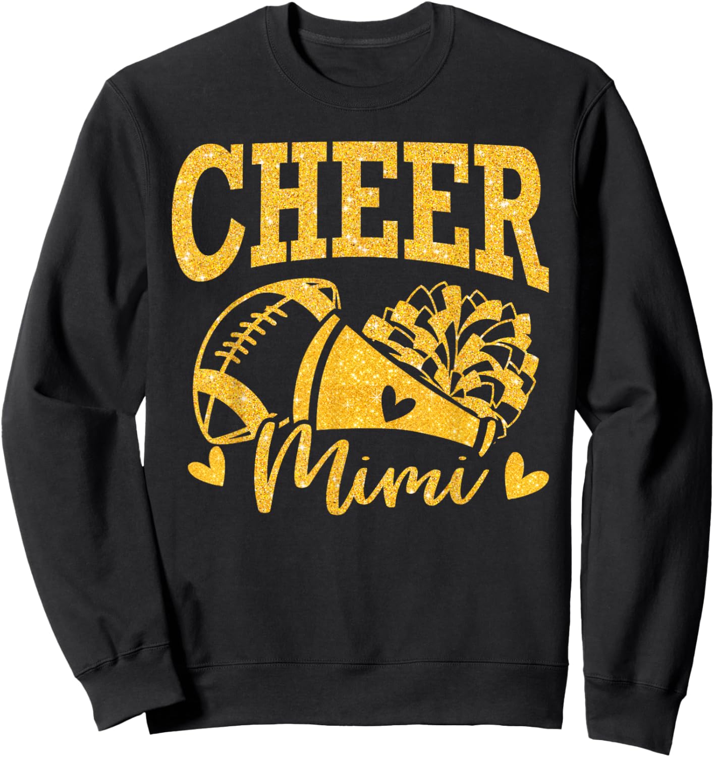 Cheer Mimi Biggest Fan Black Gold Pom Pom Mothers Day Sweatshirt - Sweatshirt | Black