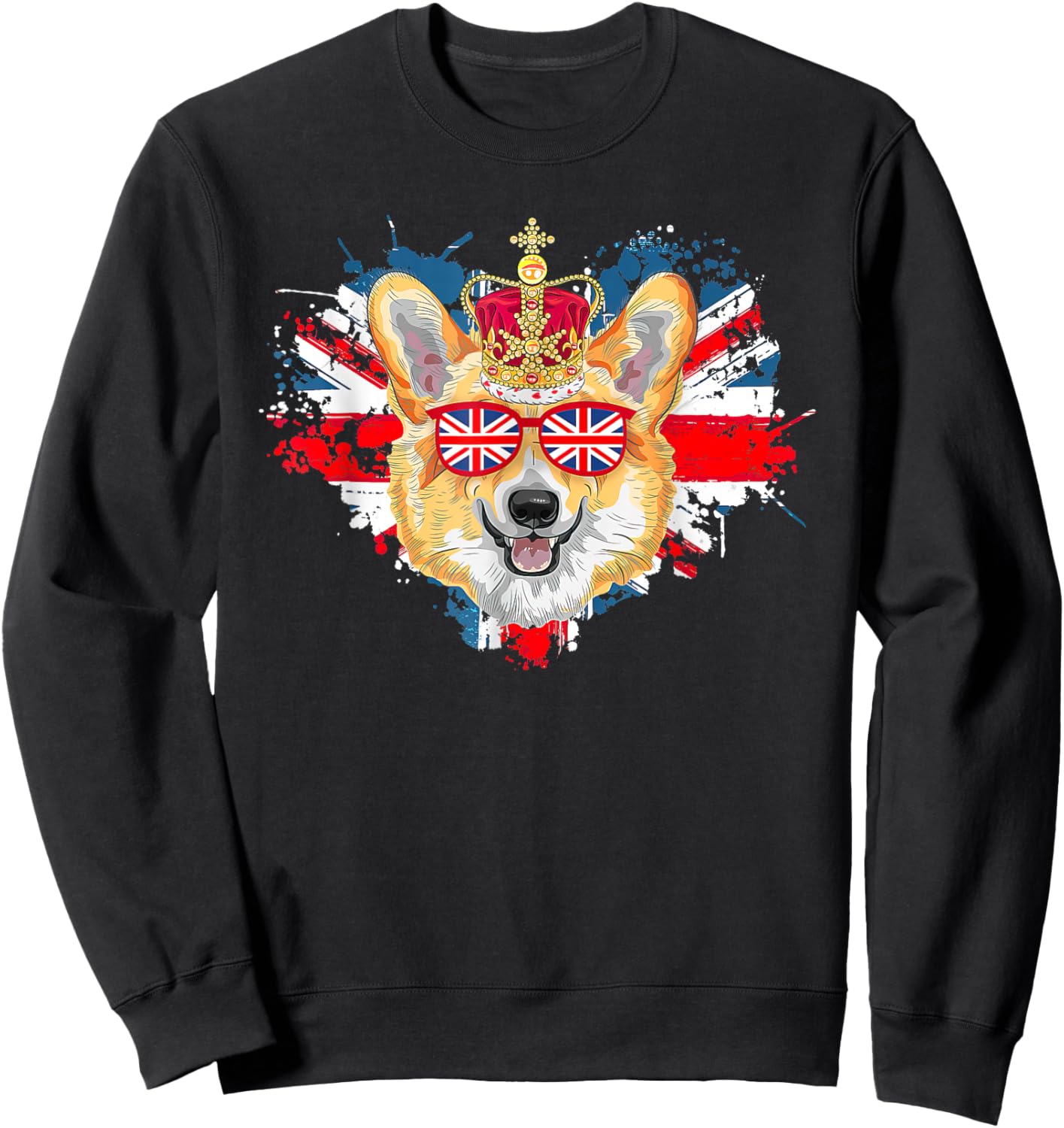 Corgi British Dog Union Jack Flag England Crown Queen Jubile Men Women Kids Sweatshirt - Sweatshirt | Black
