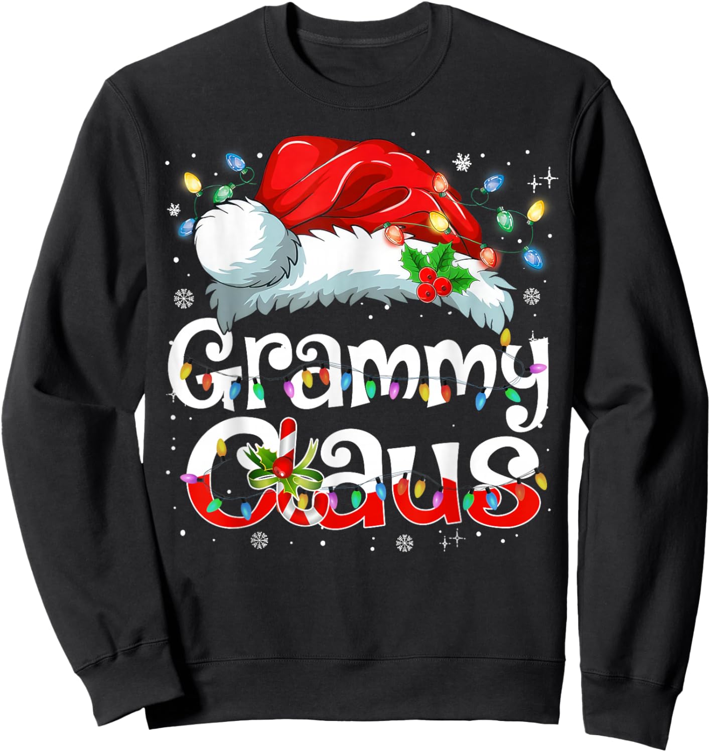 Grammy Claus Christmas Pajama Family Matching Xmas Light Sweatshirt - Sweatshirt | Black