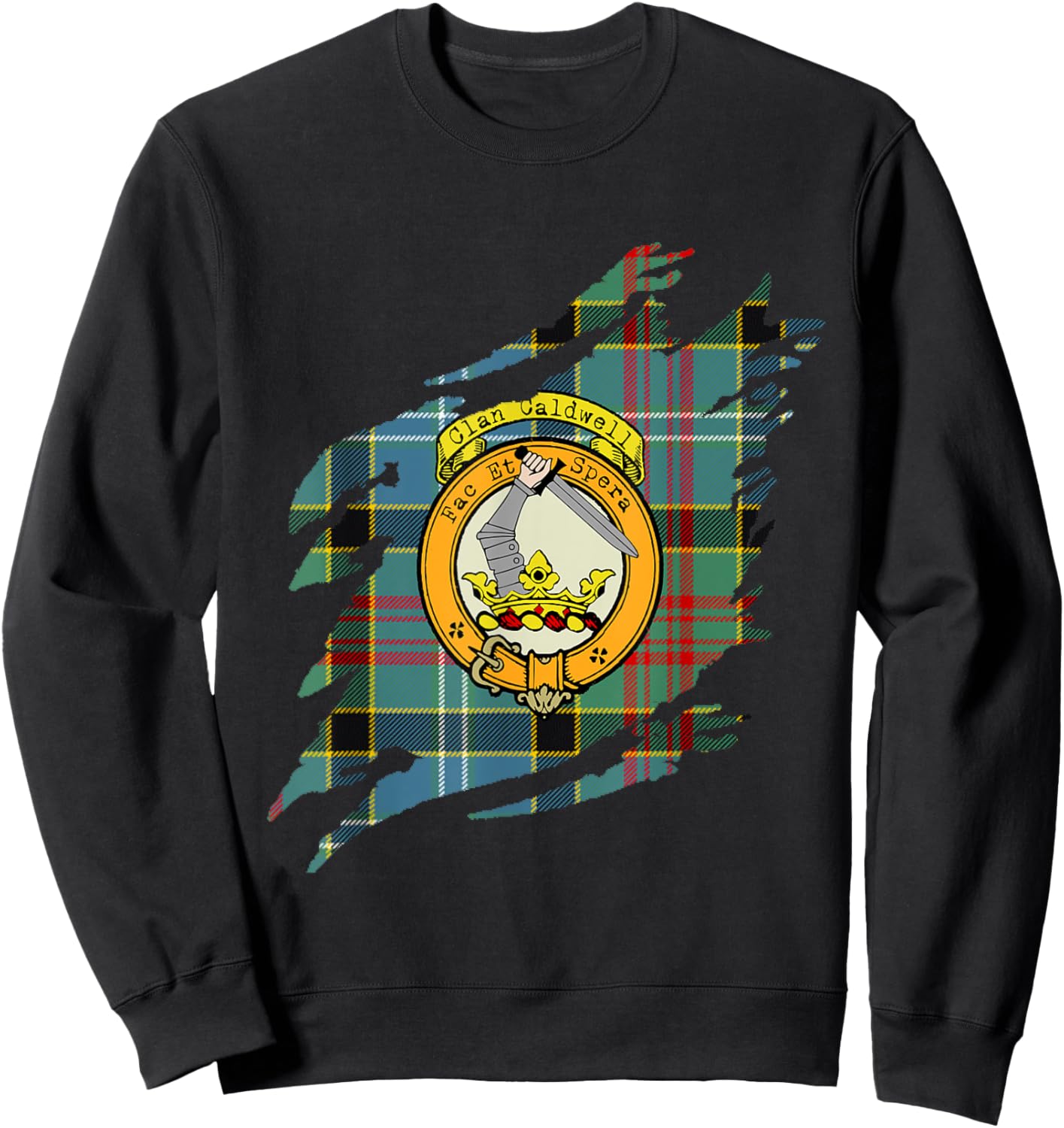 Caldwell Clan Crest and Tartan Scottish Surname Sweatshirt - Sweatshirt | Black
