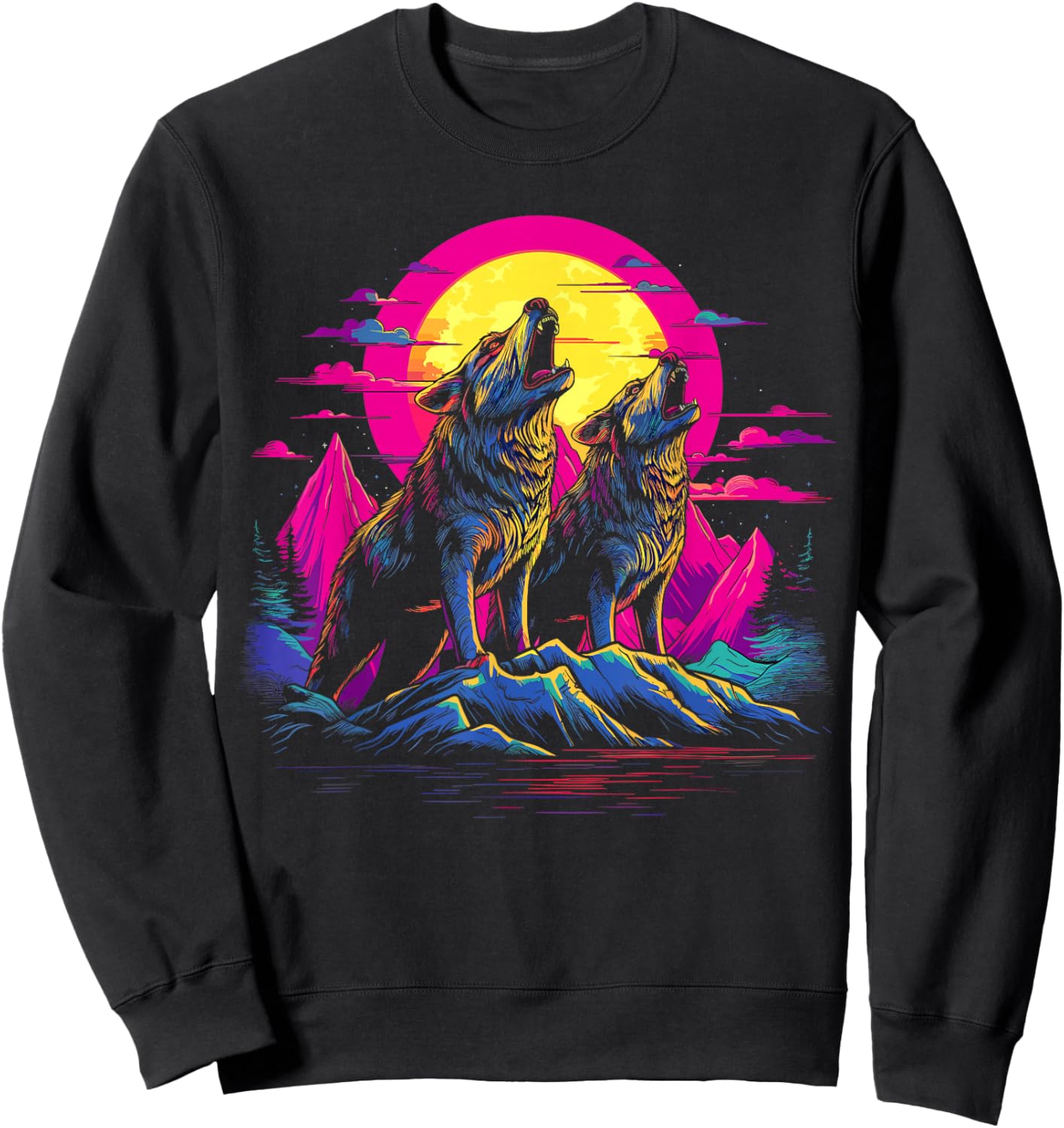 Wolves Moon Howling Wolf Sweatshirt - Sweatshirt | Black