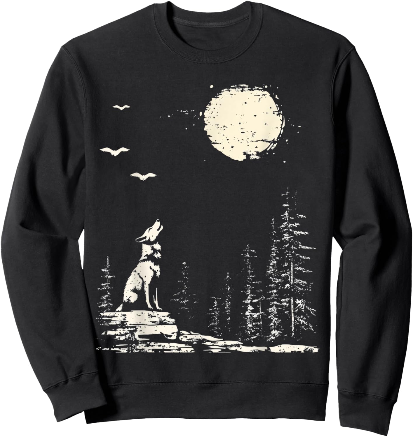 Wolf Forest Nature Wolf And Moon Wildlife Sweatshirt - Sweatshirt | Black