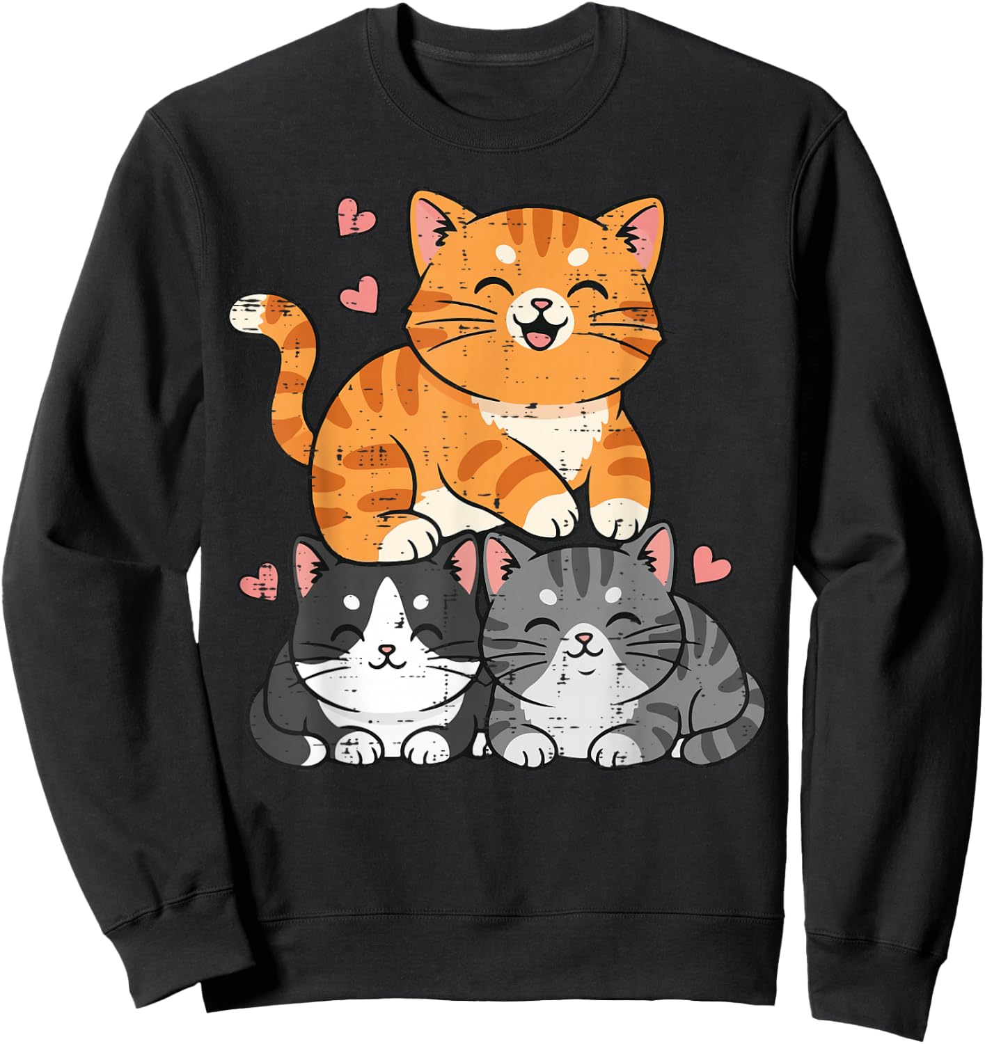 Cats Pyramid Pile Hearts Cute Kitten Kitty Girls Kids Women Sweatshirt - Sweatshirt | Black