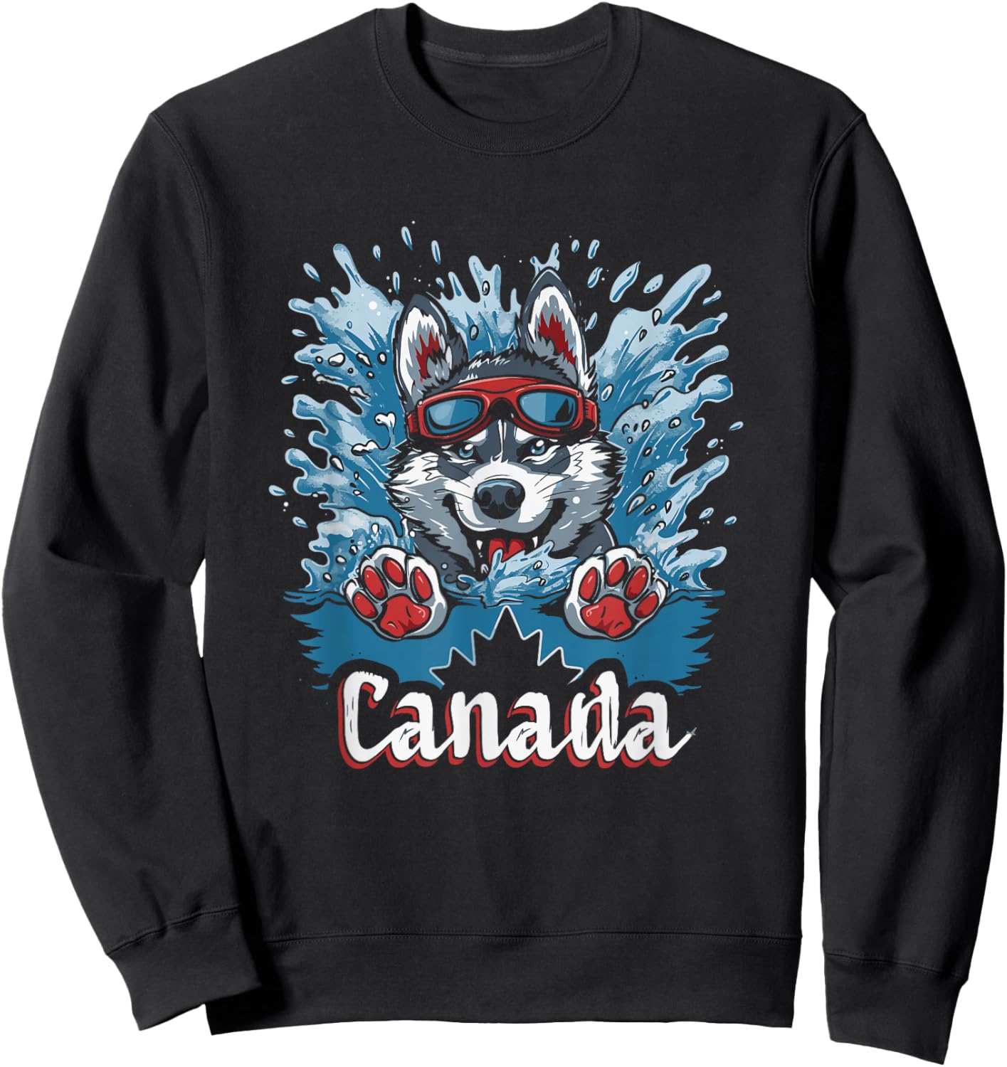Canada Husky Dog Swimming Art - Canadian Souvenir Sweatshirt - Sweatshirt | Black