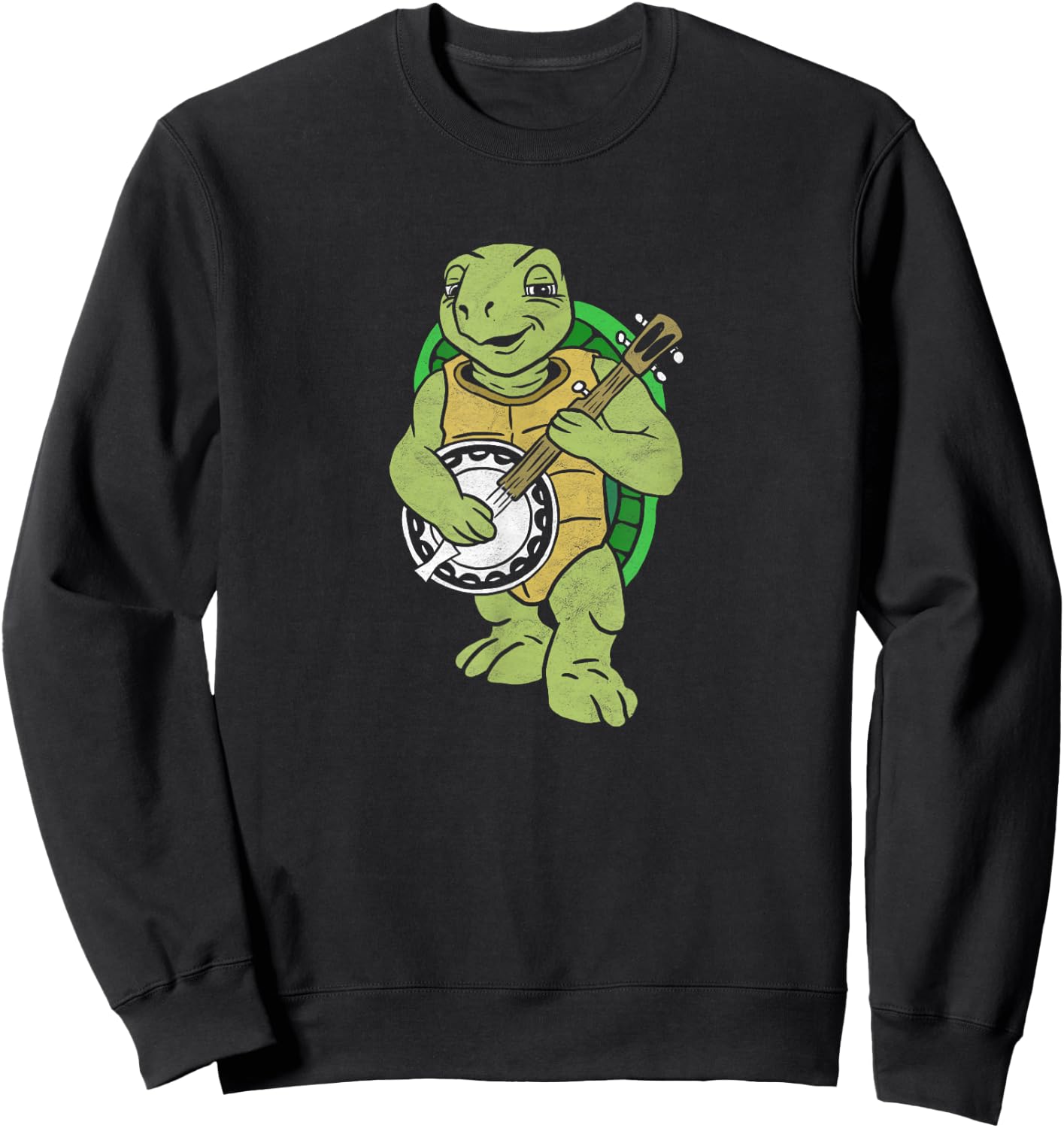 Banjo Turtle Vintage Funny Terrapin Bluegrass Graphic Sweatshirt - Sweatshirt | Black