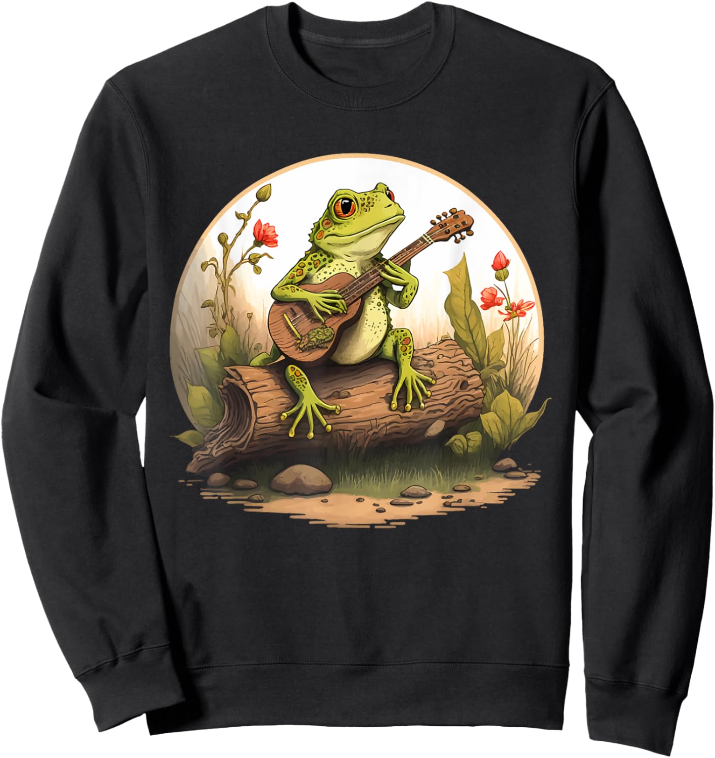 Frog Playing Guitar Frog Playing Banjo On Log Aesthetic Sweatshirt - Sweatshirt | Black