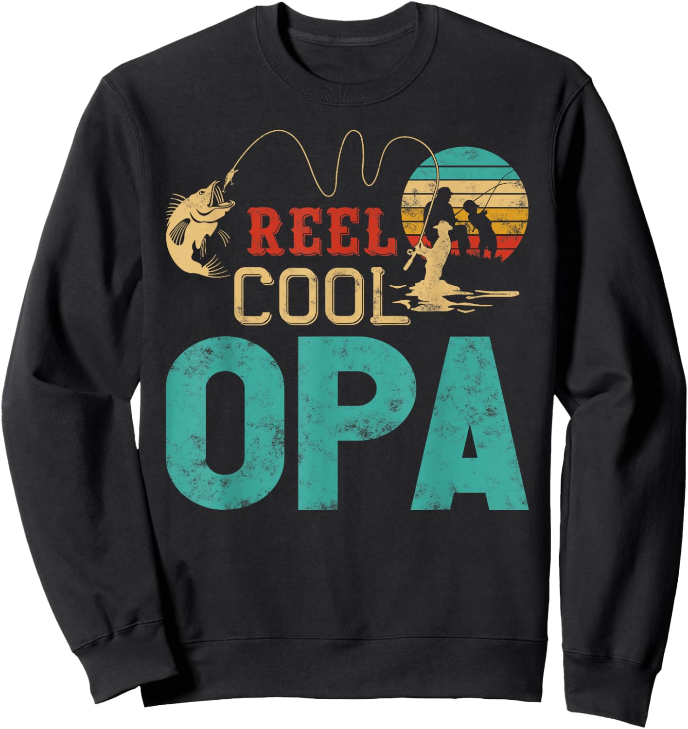 Reel cool Opa Fishing Father’s Day gift Fisherman Grandpa Sweatshirt - Sweatshirt | Black